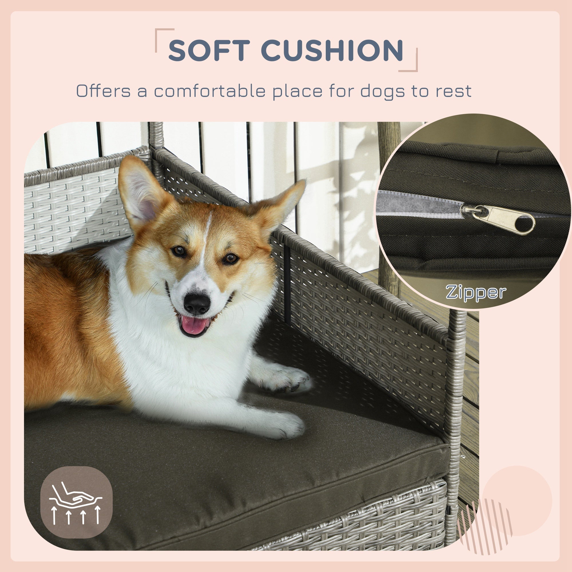 Outdoor Dog Bed with Canopy, Rattan Dog Bed with Soft Cushion Removable Cover for Medium and Large Dogs, Charcoal Gray - Charcoal Gray - Image 8
