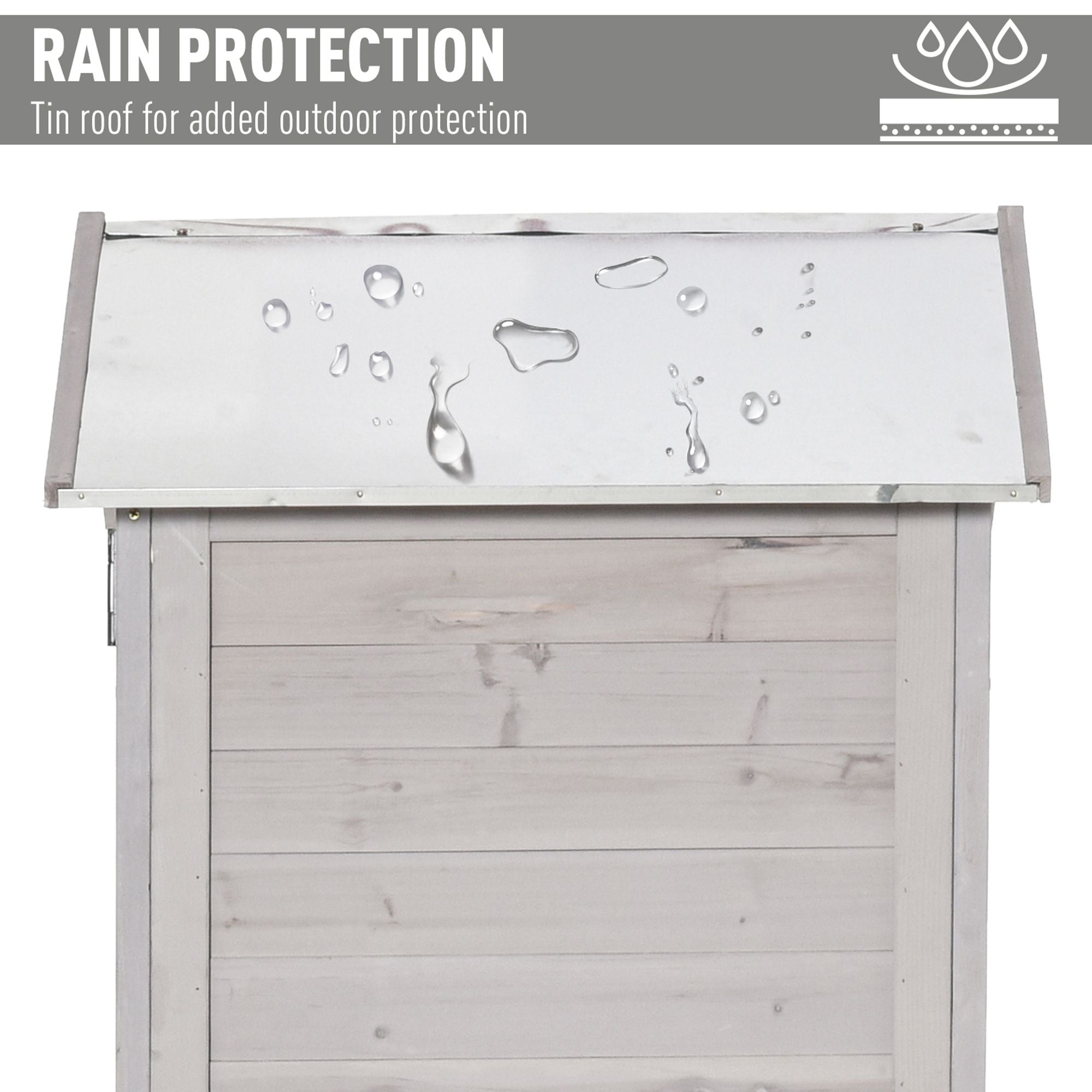 Wooden Garden Cabinet 4-Tier Storage Shed Lockable Organizer w/ Foot Pad Handle - Light Grey - Image 6