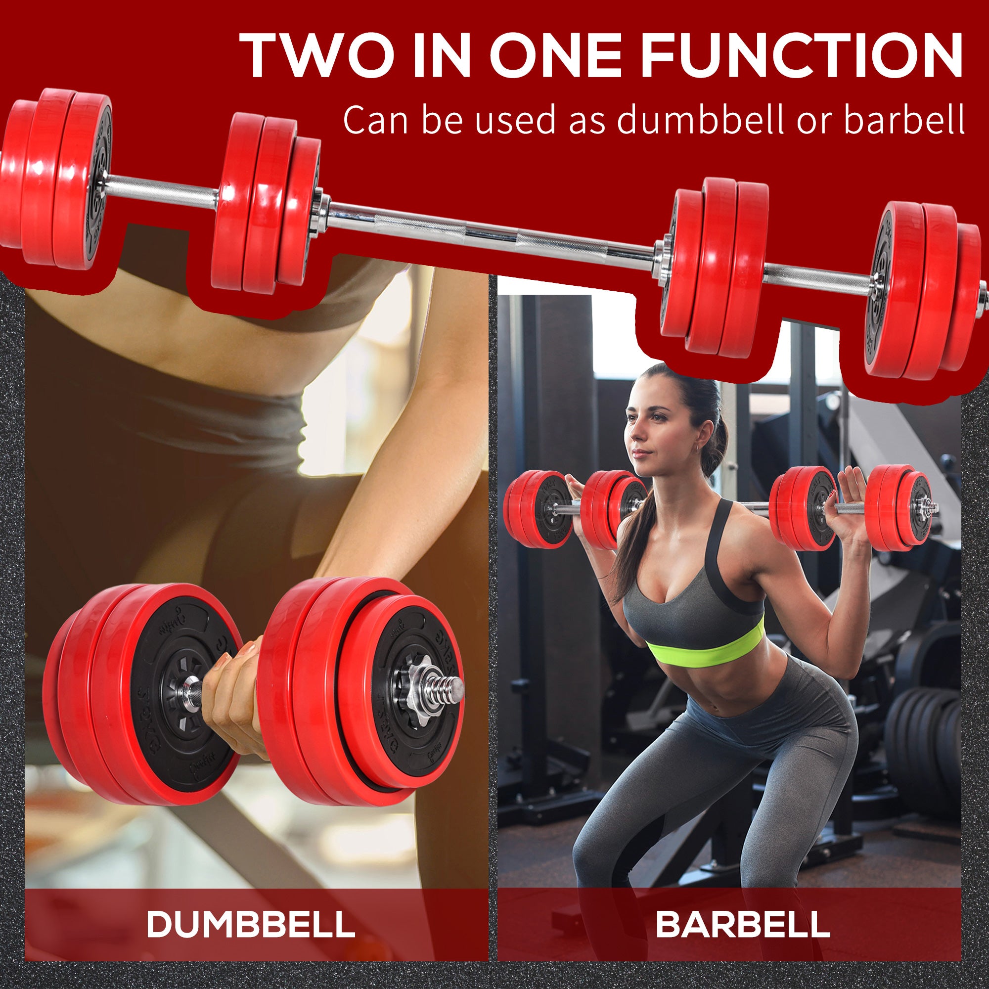 Adjustable Dumbbell Set, 66lbs Convertible to Barbell Weight Set for Home Gym Women and Men Weight Lifting Training, Red