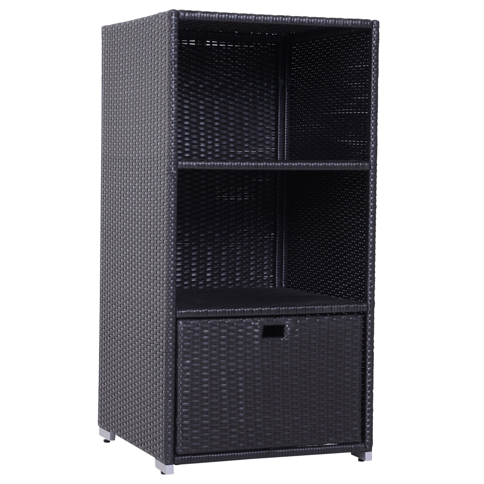 Poolside Towel Cabinet, Rattan Wicker with Storage,2-Tier Shelves and Bottom Drawer, for Pool, Patio Backyard, 47", Dark Brown - Dark Brown
