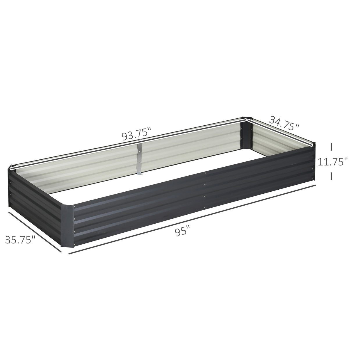 95" x 36" x 12" Galvanized Raised Garden Bed, Easy DIY and Cleaning for Growing Flowers, Herbs, Succulents, Gray - Gray - Image 3