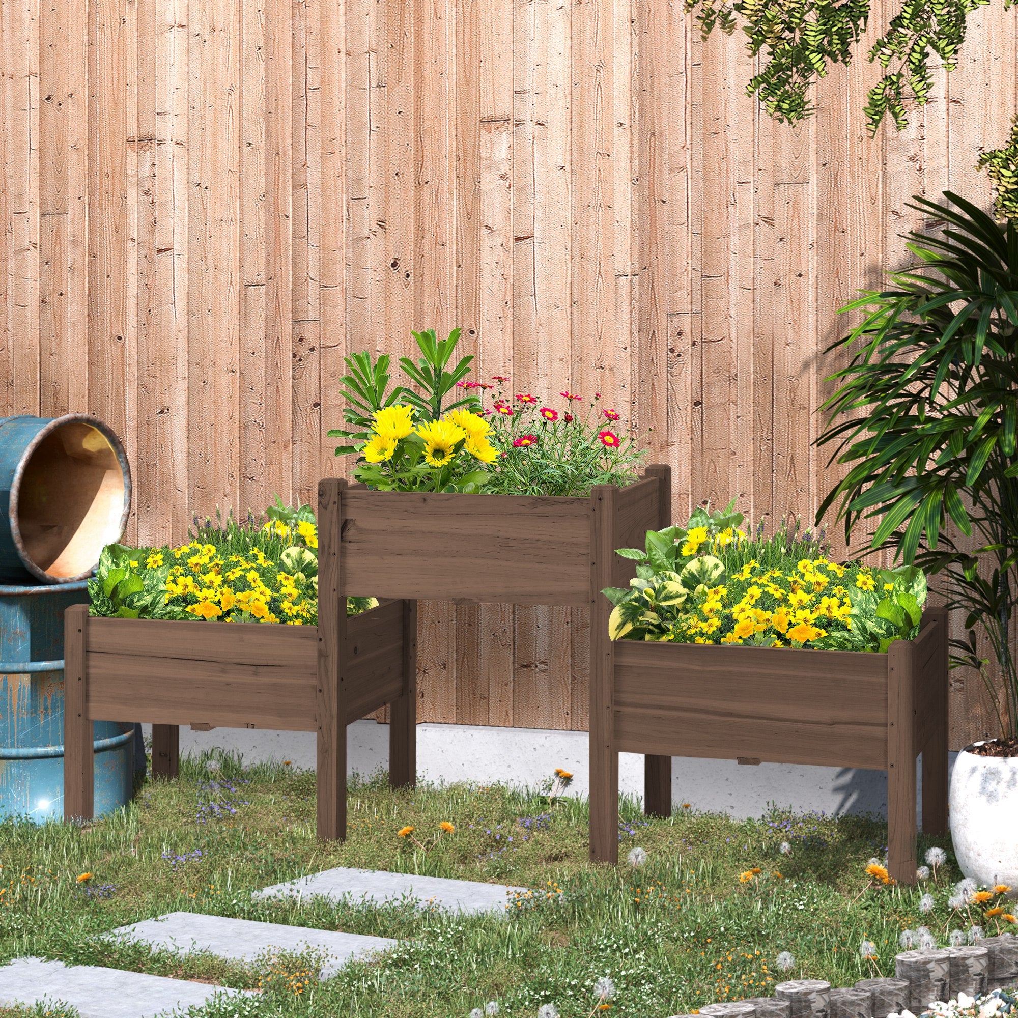 73" x 18" x 32" 3 Tier Raised Garden Bed w/ Three Elevated Planter Box for Vegetables, Herb and Flowers, Coffee - Coffee - Image 2