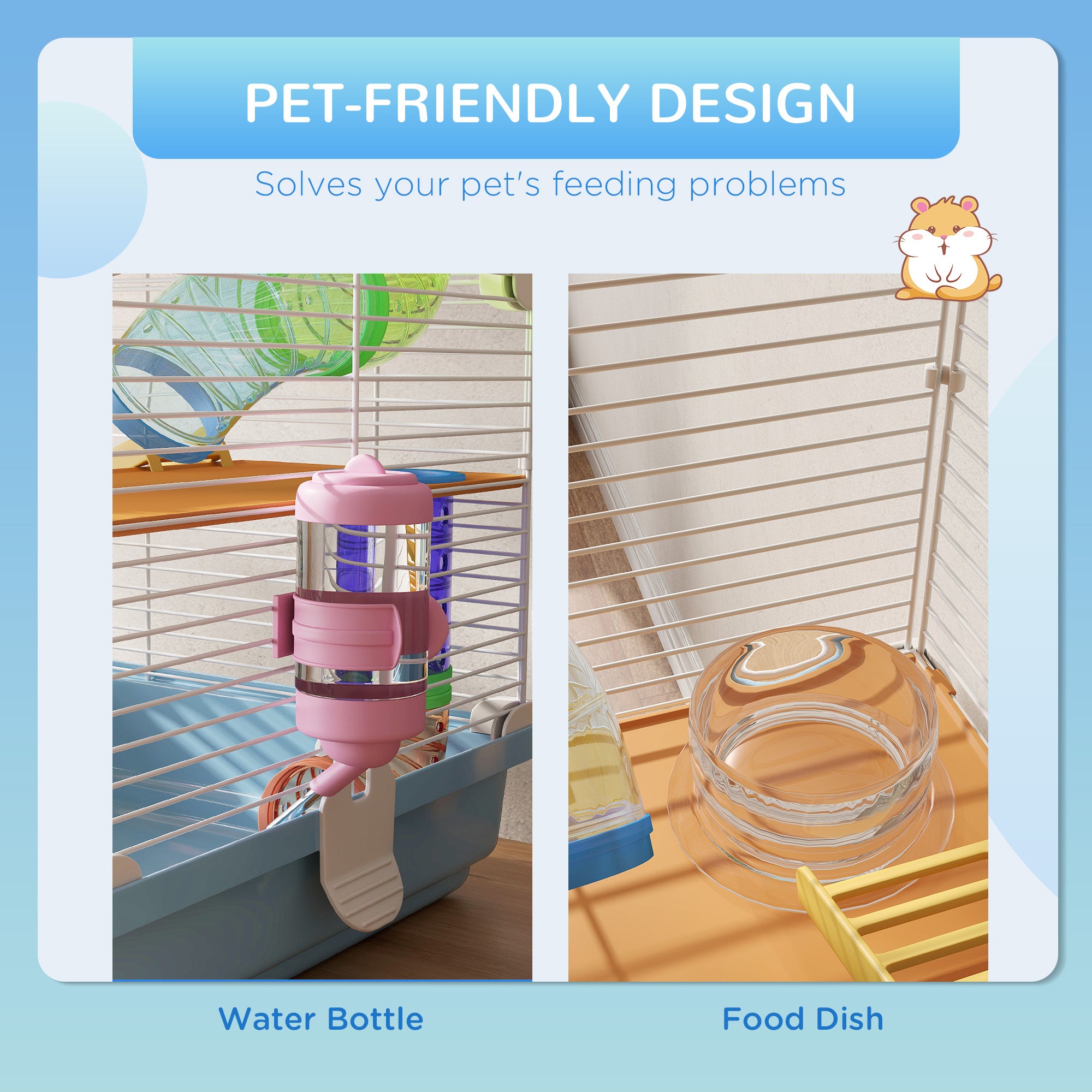 5 Tiers Hamster Cage Portable Animal Travel Carrier w/ Exercise Wheels Tube, Light Blue - Light Blue - Image 5