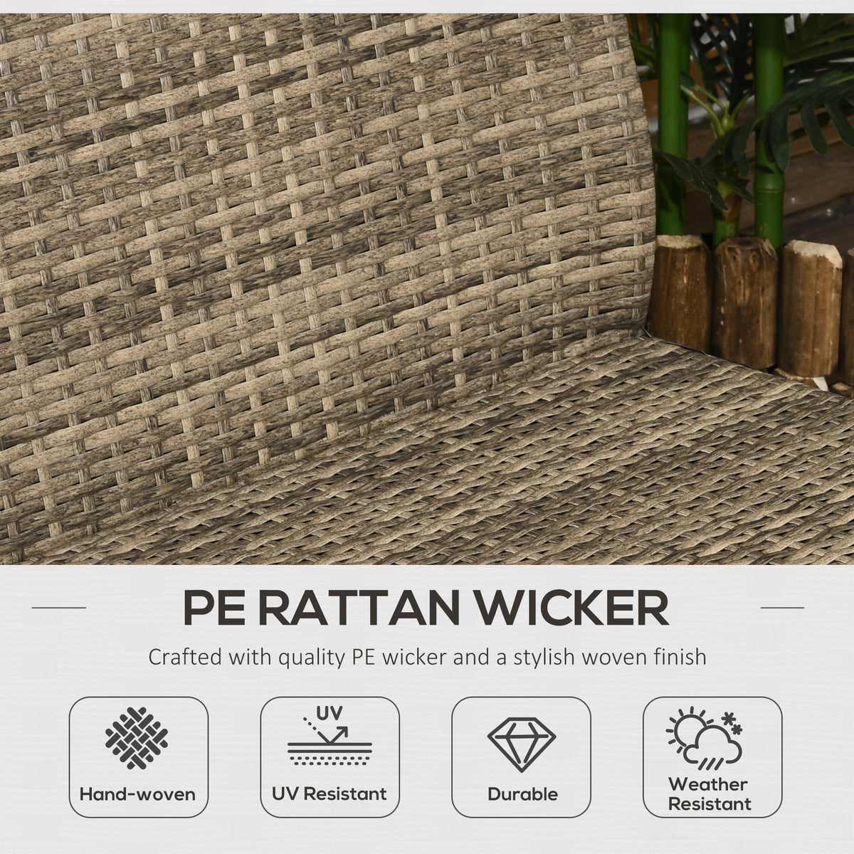 4 Piece Wicker Patio Furniture Set with 2 Rocking Chairs, Loveseat Sofa, Outdoor PE Rattan Conversation Set with Cushions, Aluminum Table for Porch, Poolside, Light Gray