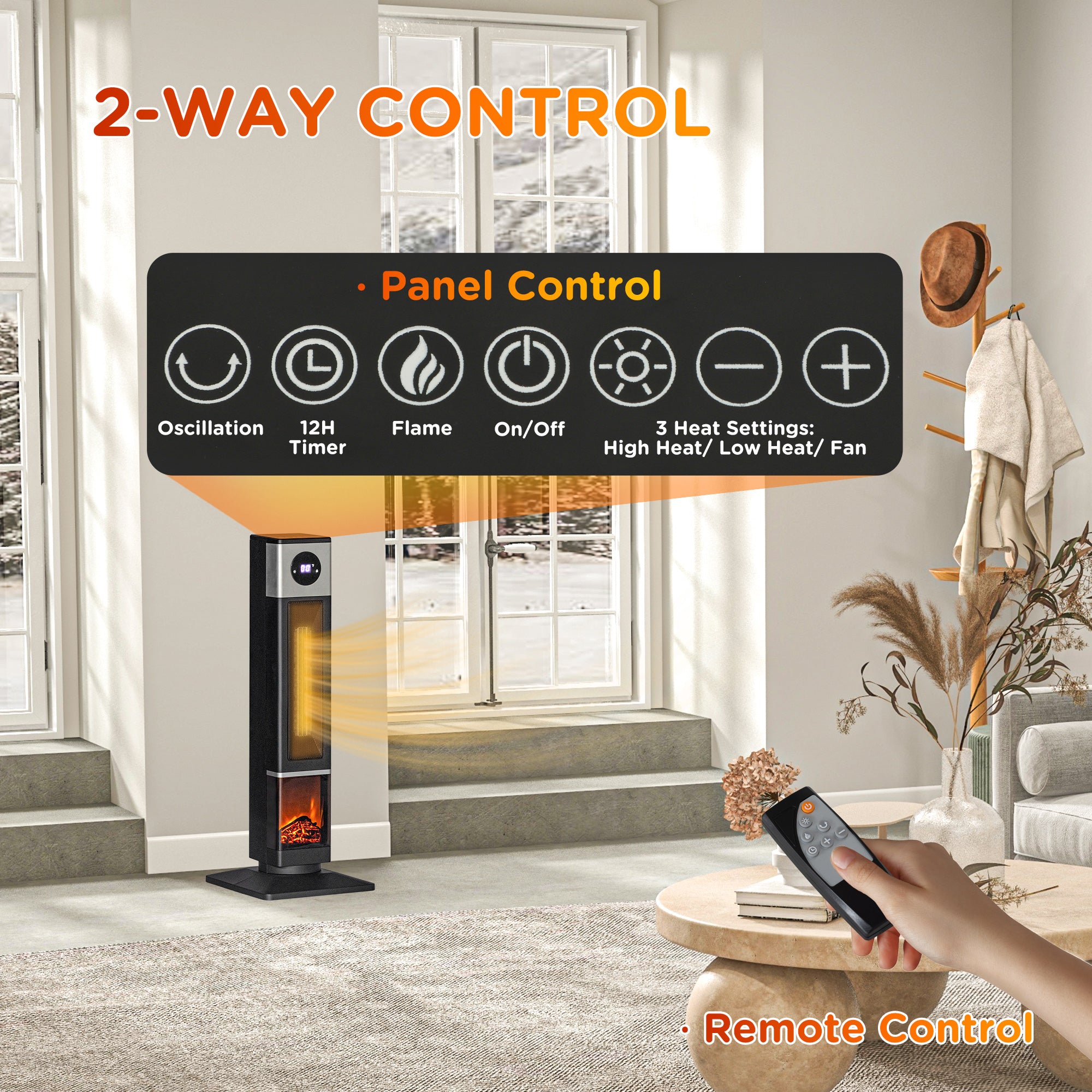 31" Freestanding Electric Heater with Oscillation, Remote Control & 12H Timer for Indoors, 1400W, Black