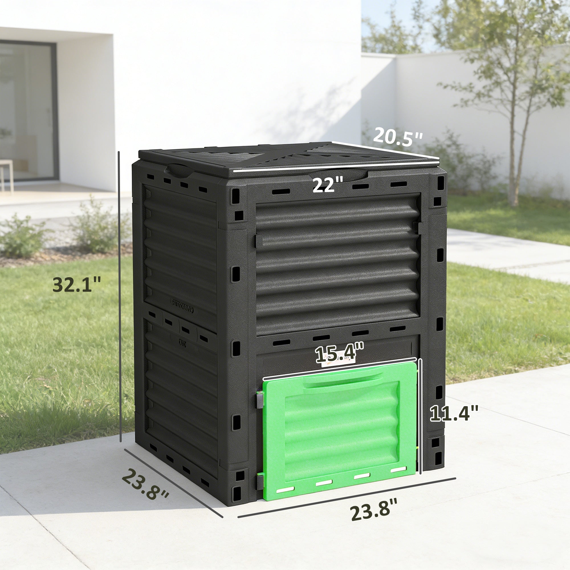 Garden Compost Bin 80 Gallon Outdoor Large Capacity Composter Fast Create Fertile Soil Aerating Box, Green - Green - Image 3