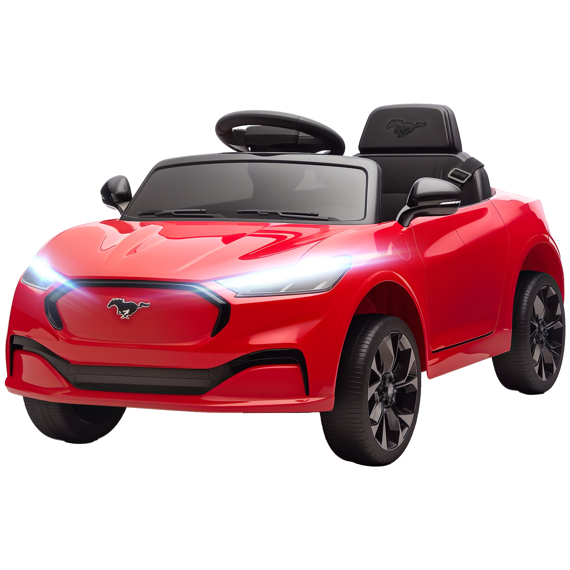 12V Kids Ride On Car, Licensed Ford Mustang Mach-E Electric Car with Remote Control, LED Light, Music, Red