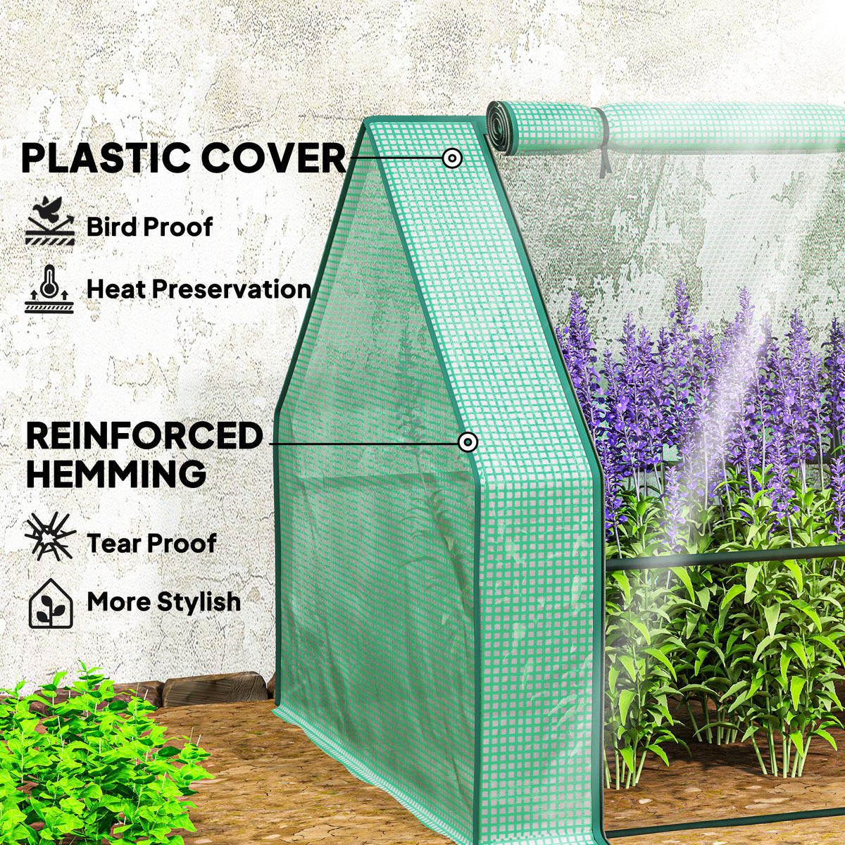 Portable Mini Greenhouse, Outdoor Garden with Large Zipper Doors and Water/UV PE Cover, 12' x 3' x 3', Green