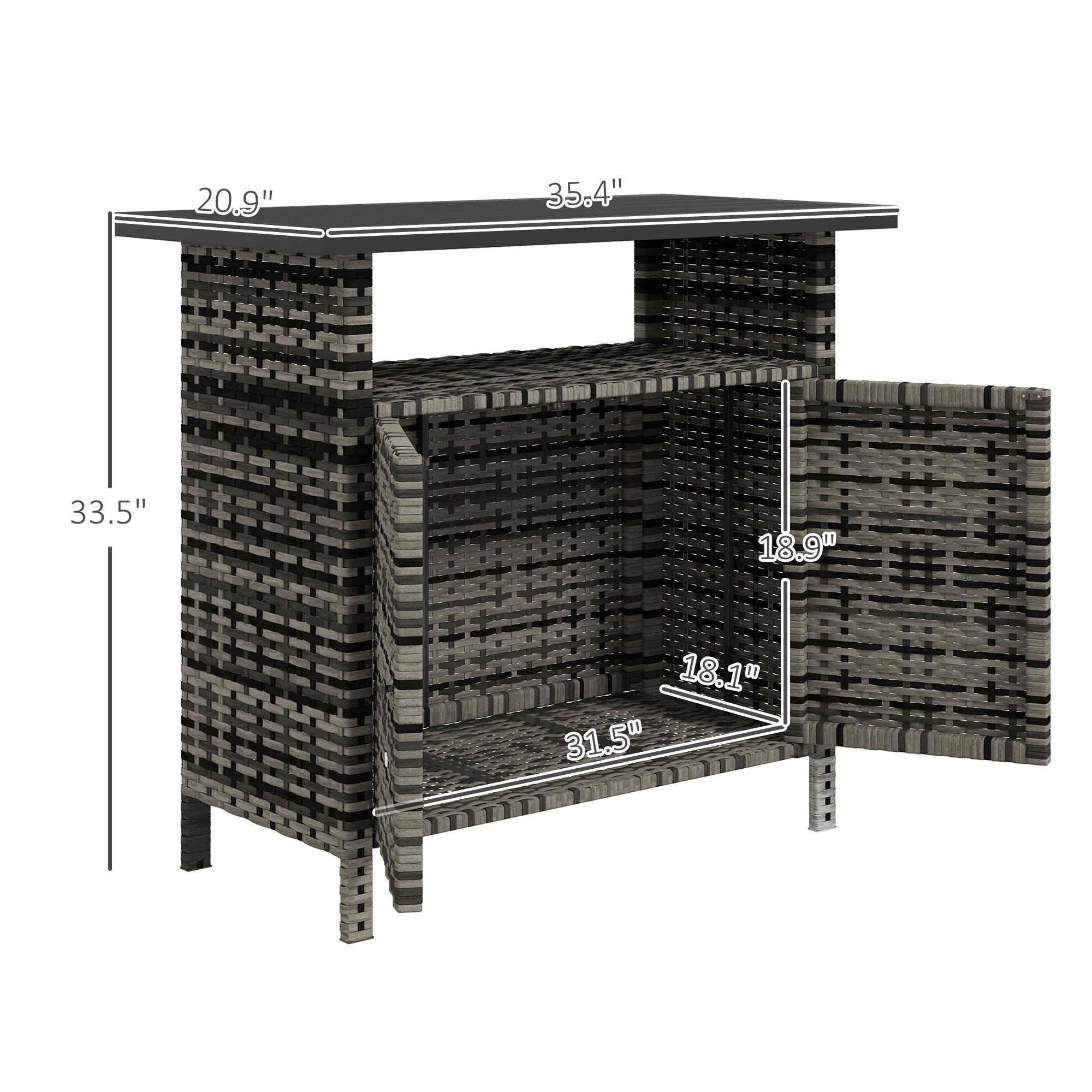 Wicker Outdoor Storage Cabinet with Two Doors and Shelf for Outdoor Pool Towel Storage, Mixed Gray - Mixed Gray - Image 3