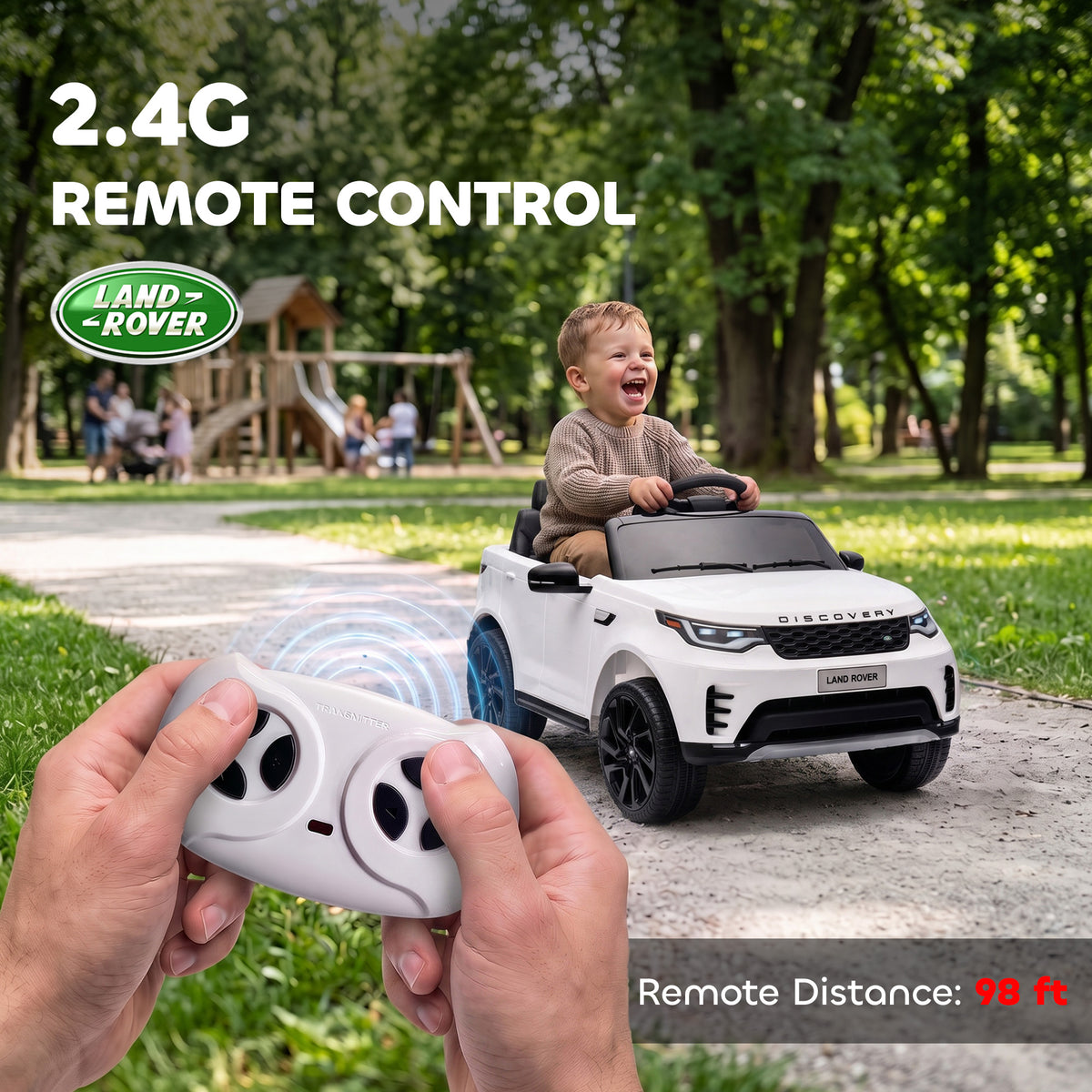 12V Electric Car for Kids, Licensed Land Rover Ride on Car with Parent Remote, Soft Start, 4 Wheel Suspension, White