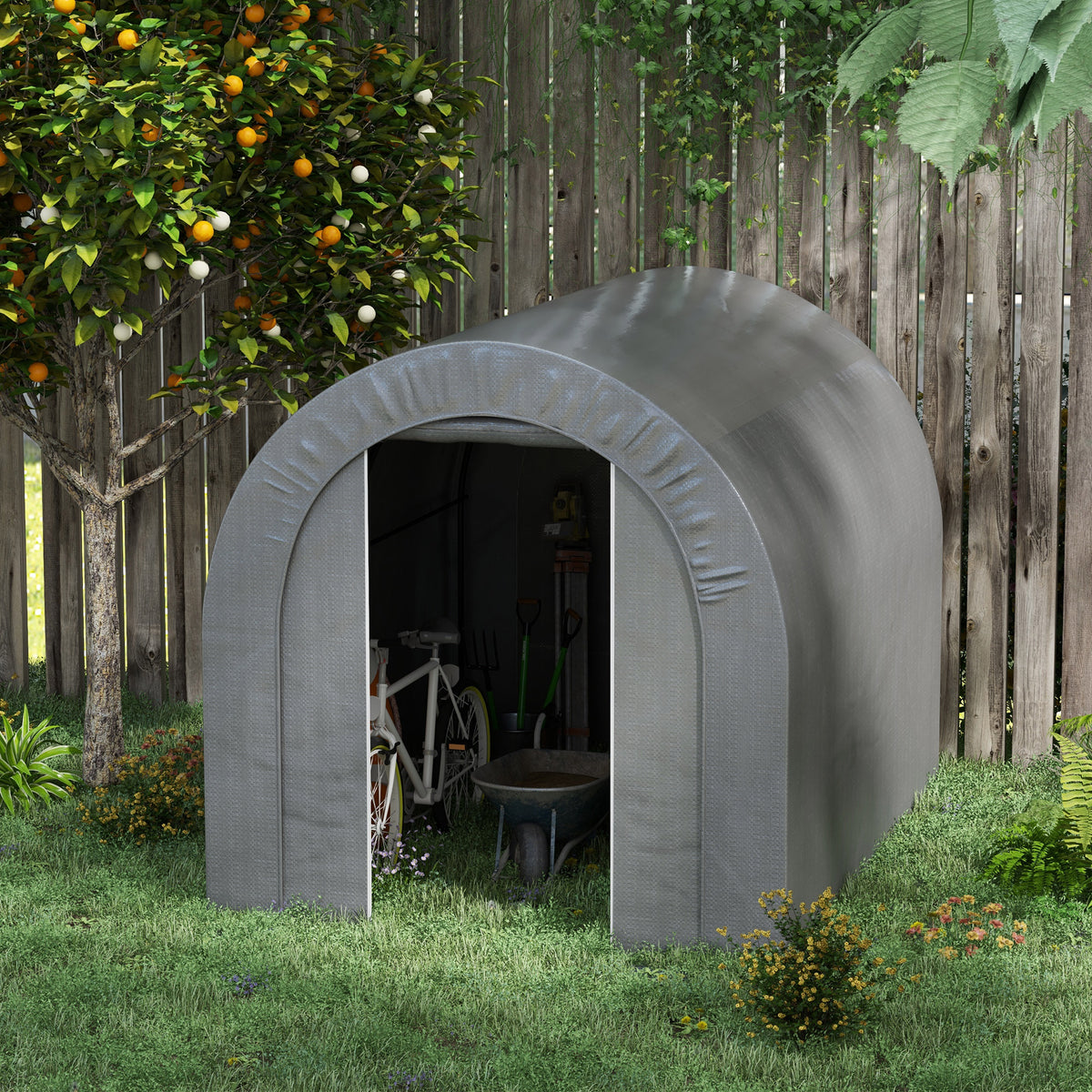 Galvanized Metal 6' x 8' Outdoor Storage Tent, Heavy Duty and Waterproof Portable Shed, for Bike, Motorcycle, Tools