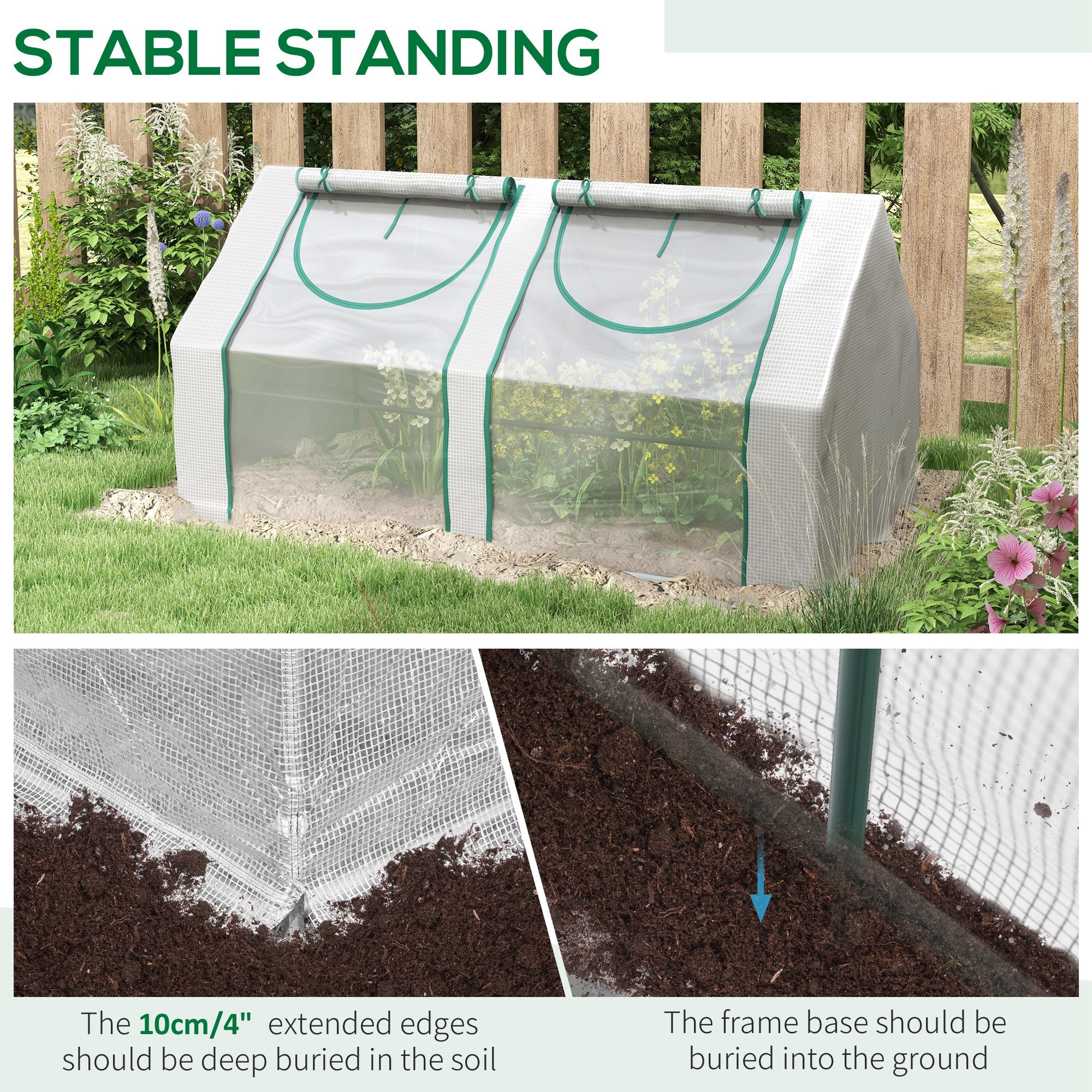 6' x 3' x 3' Portable Greenhouse, Garden Hot House with Two PE/PVC Covers and 2 Roll Up Windows, Clear - Clear - Image 5