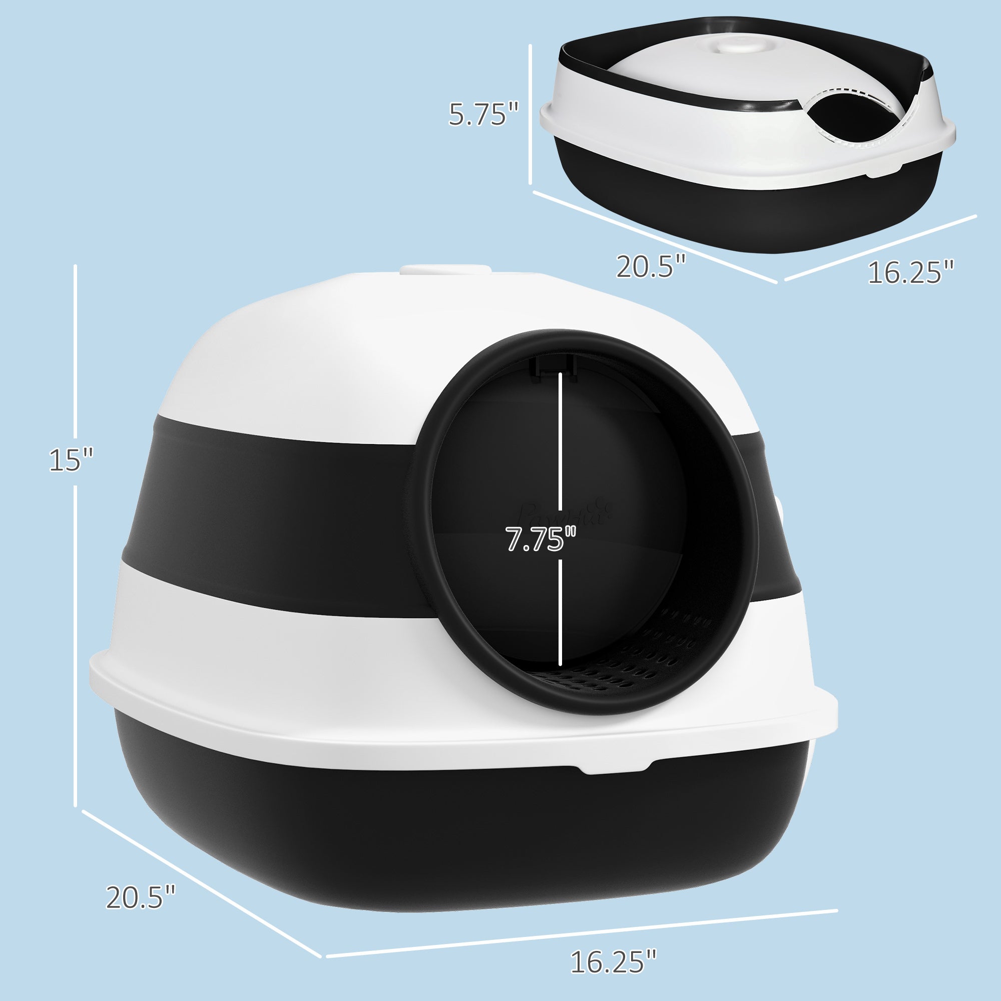 Dome Covered Cat Litter Box with Lid, White and Black - Black - Image 3