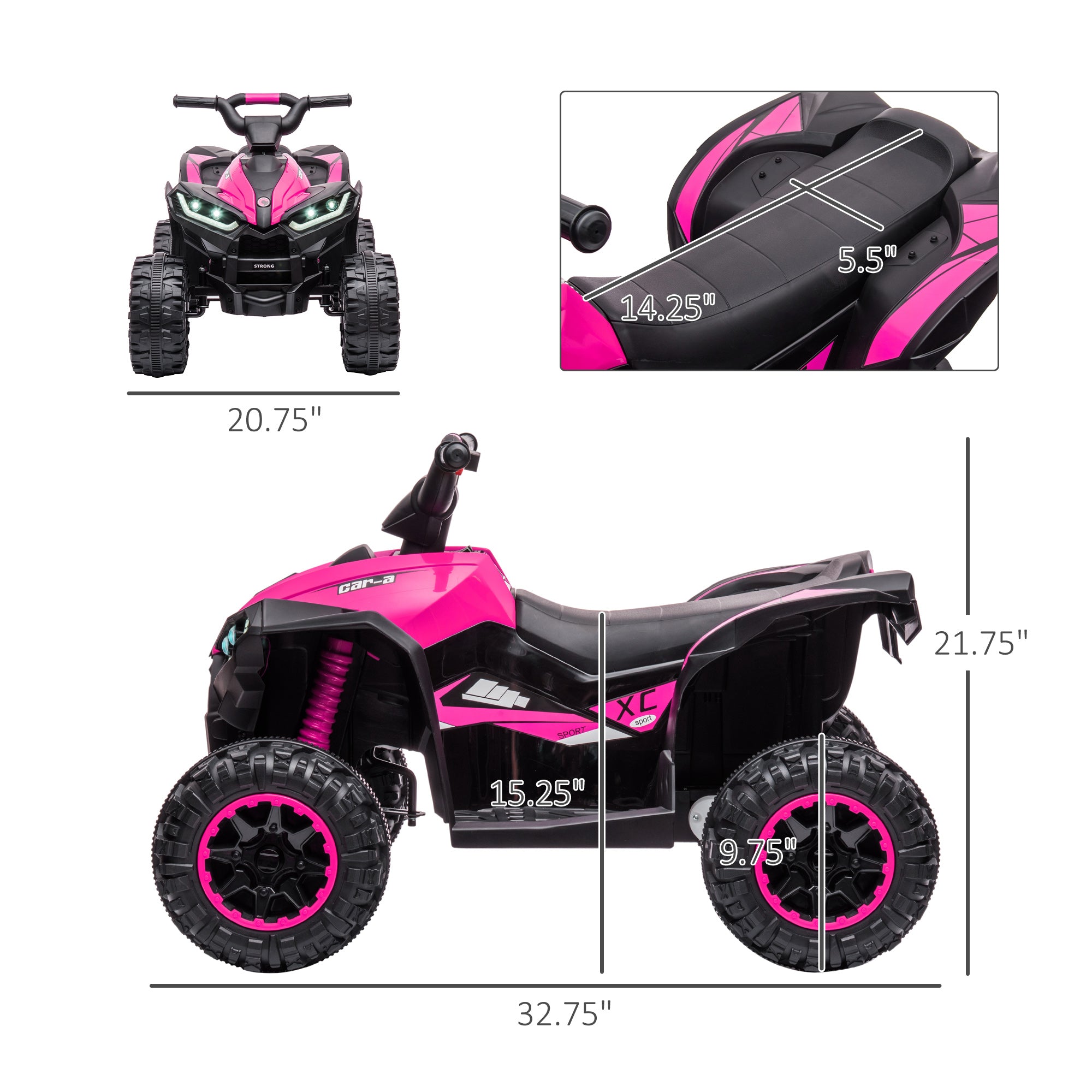 12V Kids ATV Quad Car with Forward & Backward Function, Wear-Resistant Wheels, Music, for Toddlers 3-5 Years Old, Pink