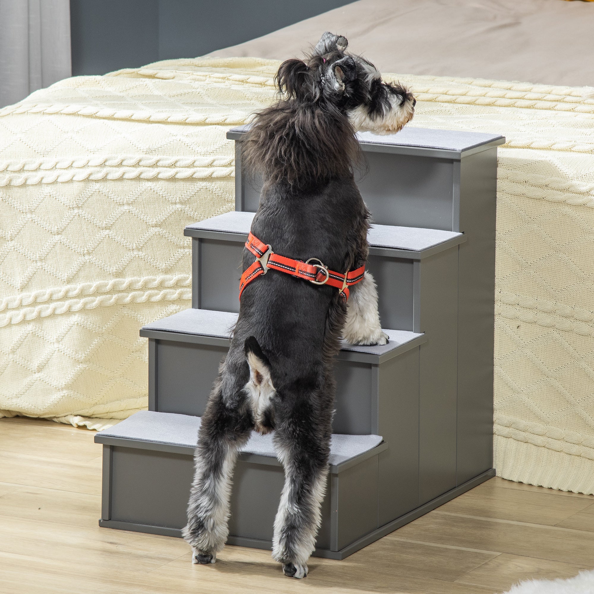 Pet Stairs, Small Dog Steps for Couch Bed with Cushioned Removable Covering, 15.75" x 23.25" x 21.25", Grey - Grey - Image 2