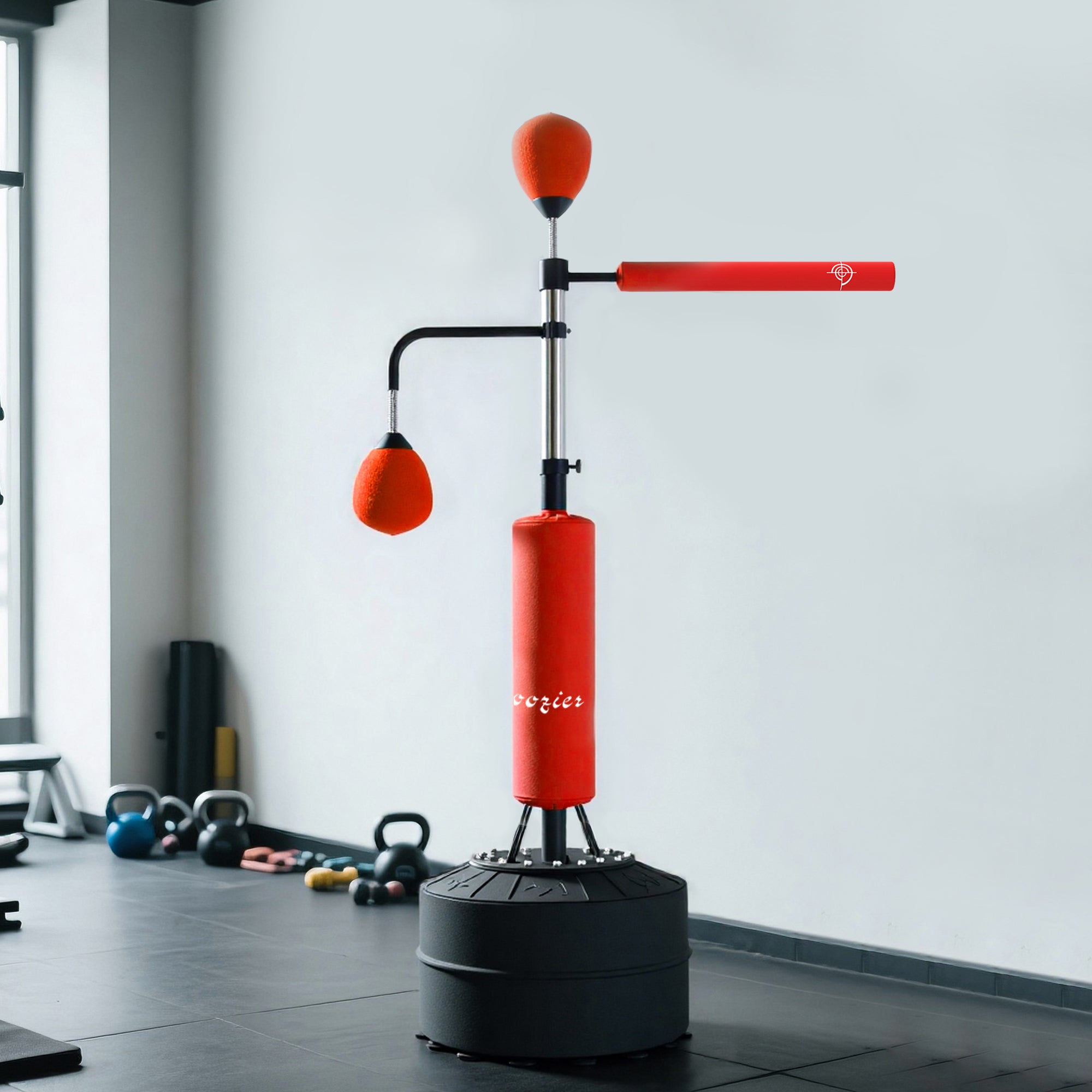 4-in-1 Boxing Punching Bag Stand with 2 Speedballs, 360° Relax Bar, & PU-Wrapped Bag & Adjustable Height, Red