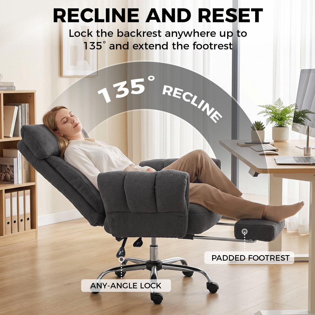 Criss Cross Office Chair with Flip-Up Armrests, Reclining Desk Chair with Wide Seat, Footrest, Wheels, Dark Gray