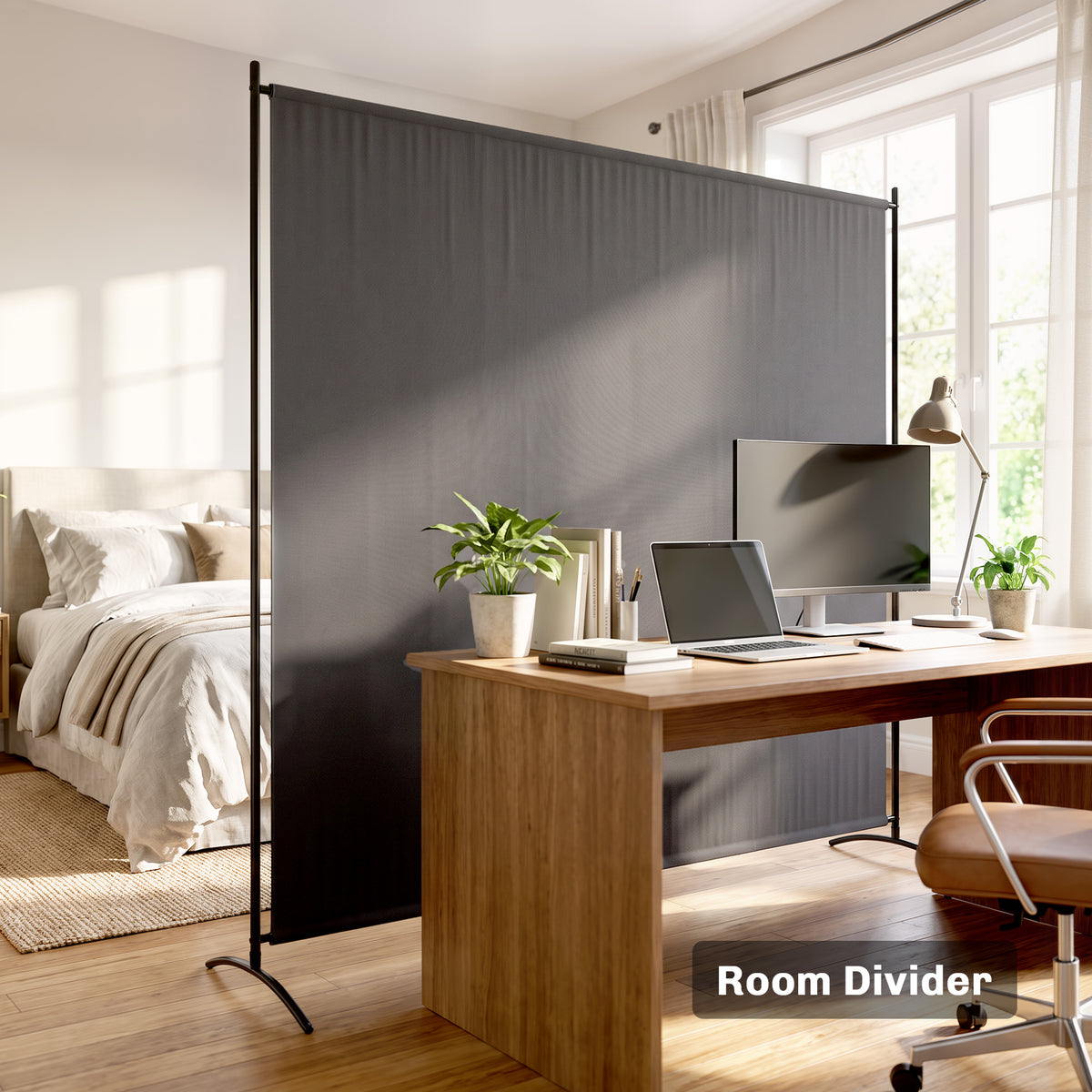 Outdoor Privacy Screen, 5.9FT Tall Room Divider with UPF30+ Protection, Freestanding Privacy Panel, Dark Gray