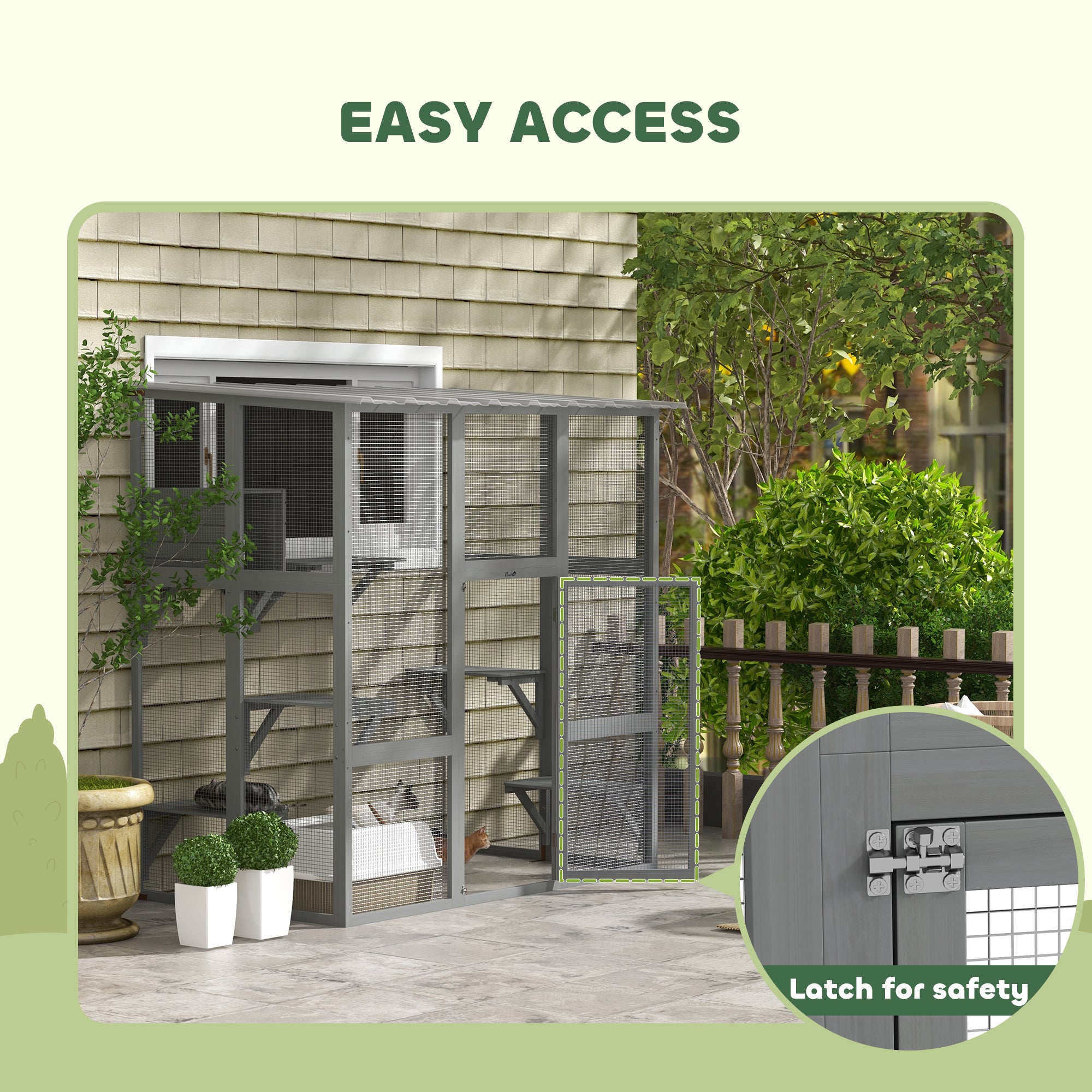 Catio Outdoor Cat Enclosure, Window Box Wooden Cat House with Bridge Platforms, Gray - Gray - Image 7
