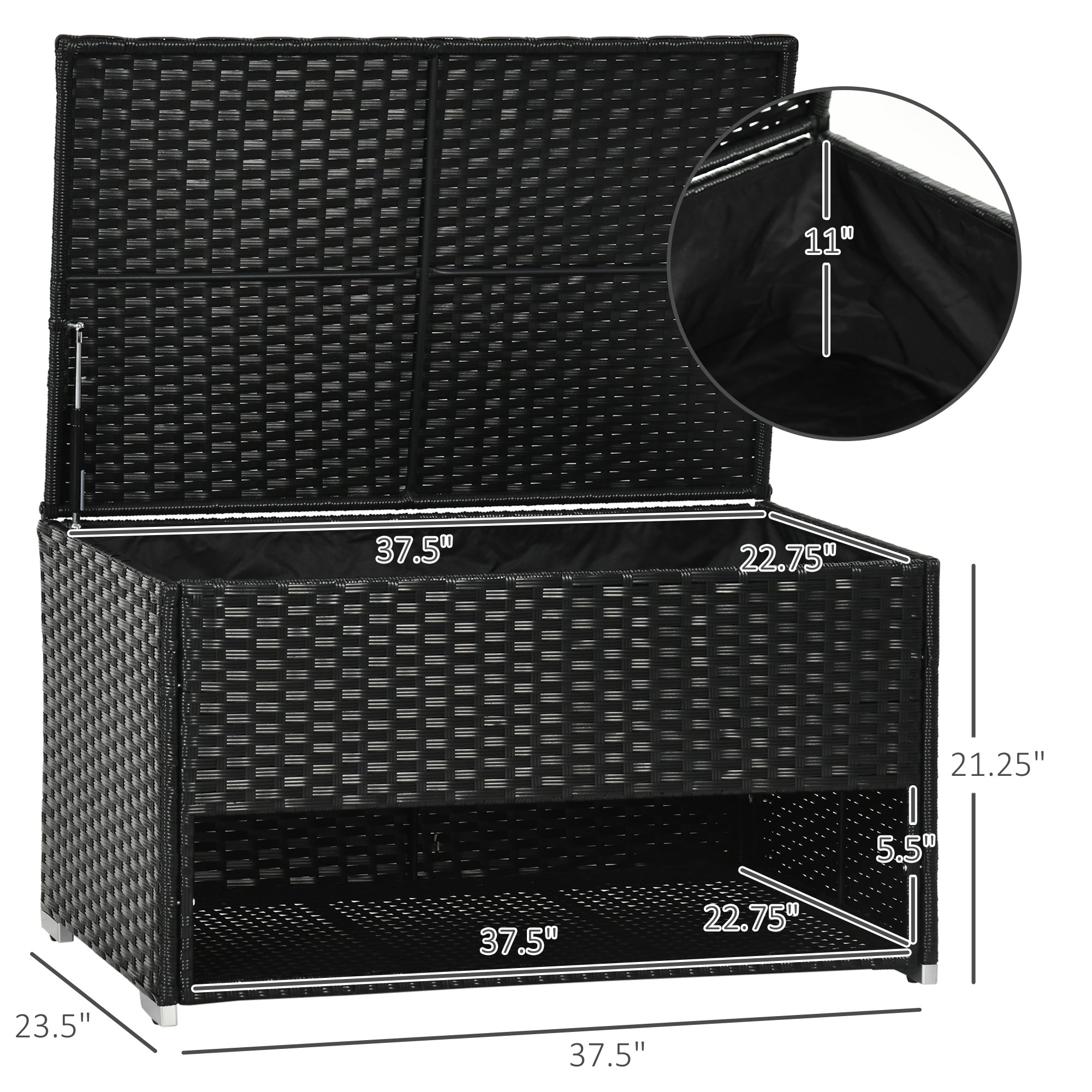 Outdoor Deck Box & Shoe Storage, PE Rattan Wicker Towel Rack with Liner for Indoor, Outdoor, Patio Furniture Cushions, Pool, Garden Tools, Black - Black - Image 3