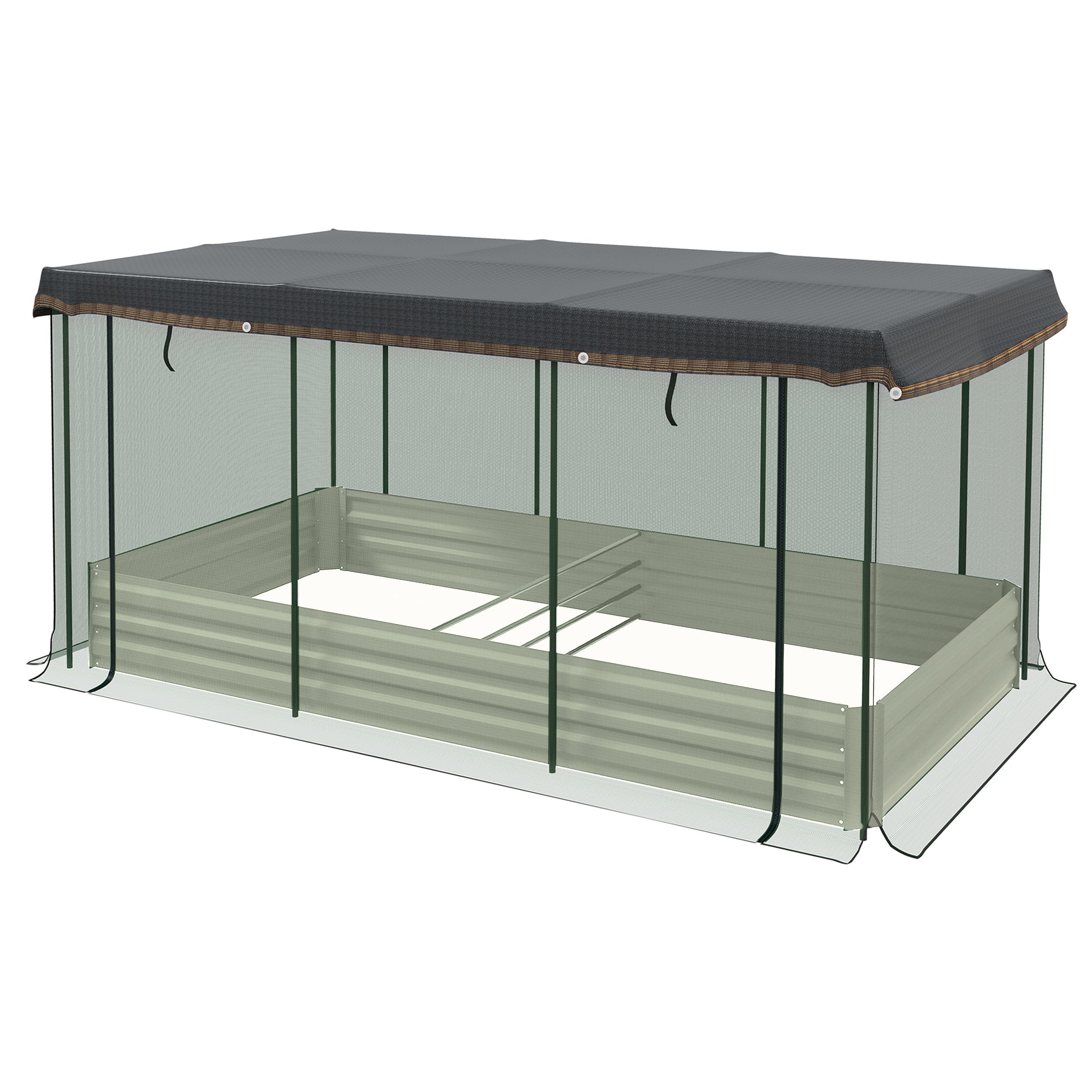 Galvanized Steel Planter Box with Crop Cage and Shade Cloth, Raised Garden Bed for Flowers, Veggies and Herbs, Beige - Beige