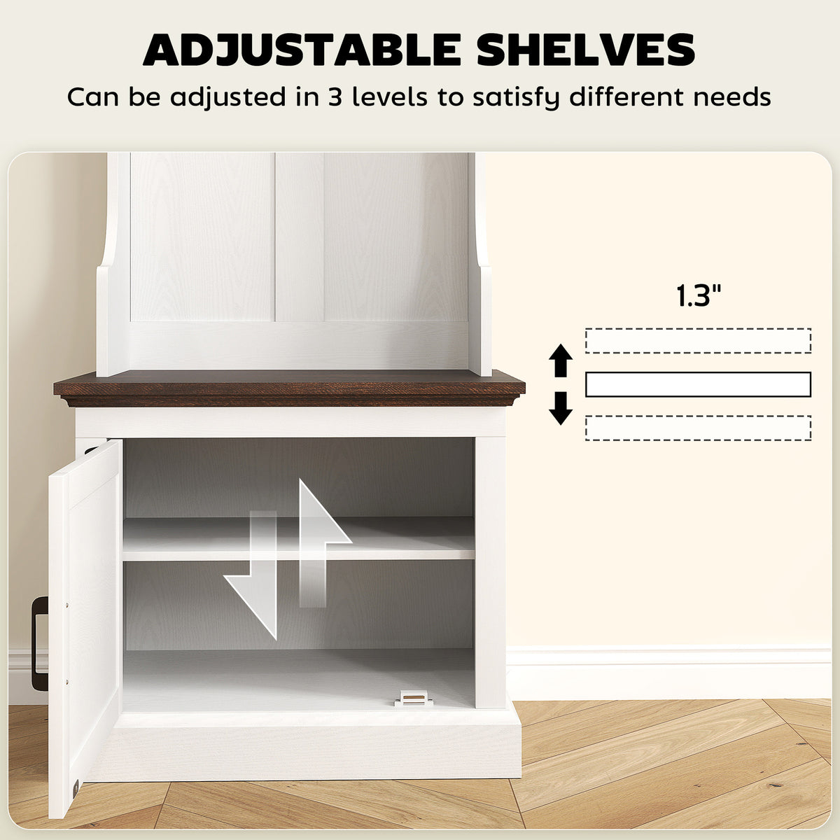 3-in-1 Hall Tree with Shoe Storage, Coat Rack with Bench, Entryway Furniture with Five Hooks, White Wood Grain