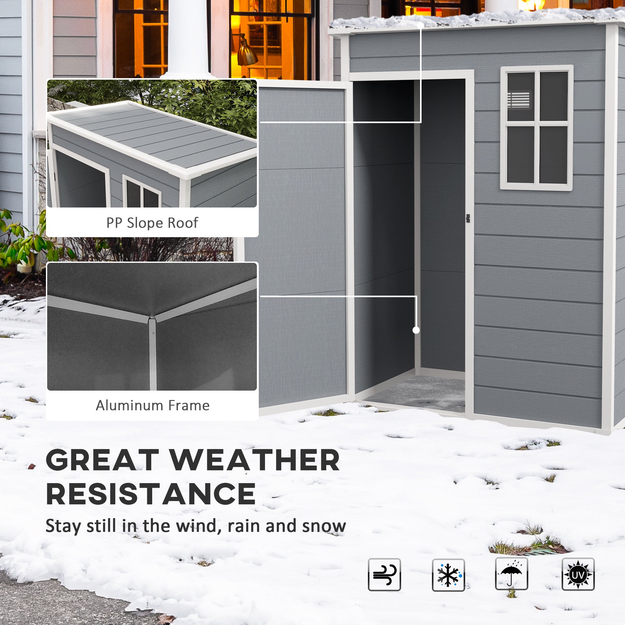 Resin Garden Shed, 5'x3' Outdoor Storage Shed with Lock, Window, Vent, Utility Tool Shed for Backyard, Patio, Gray - Gray - Image 6