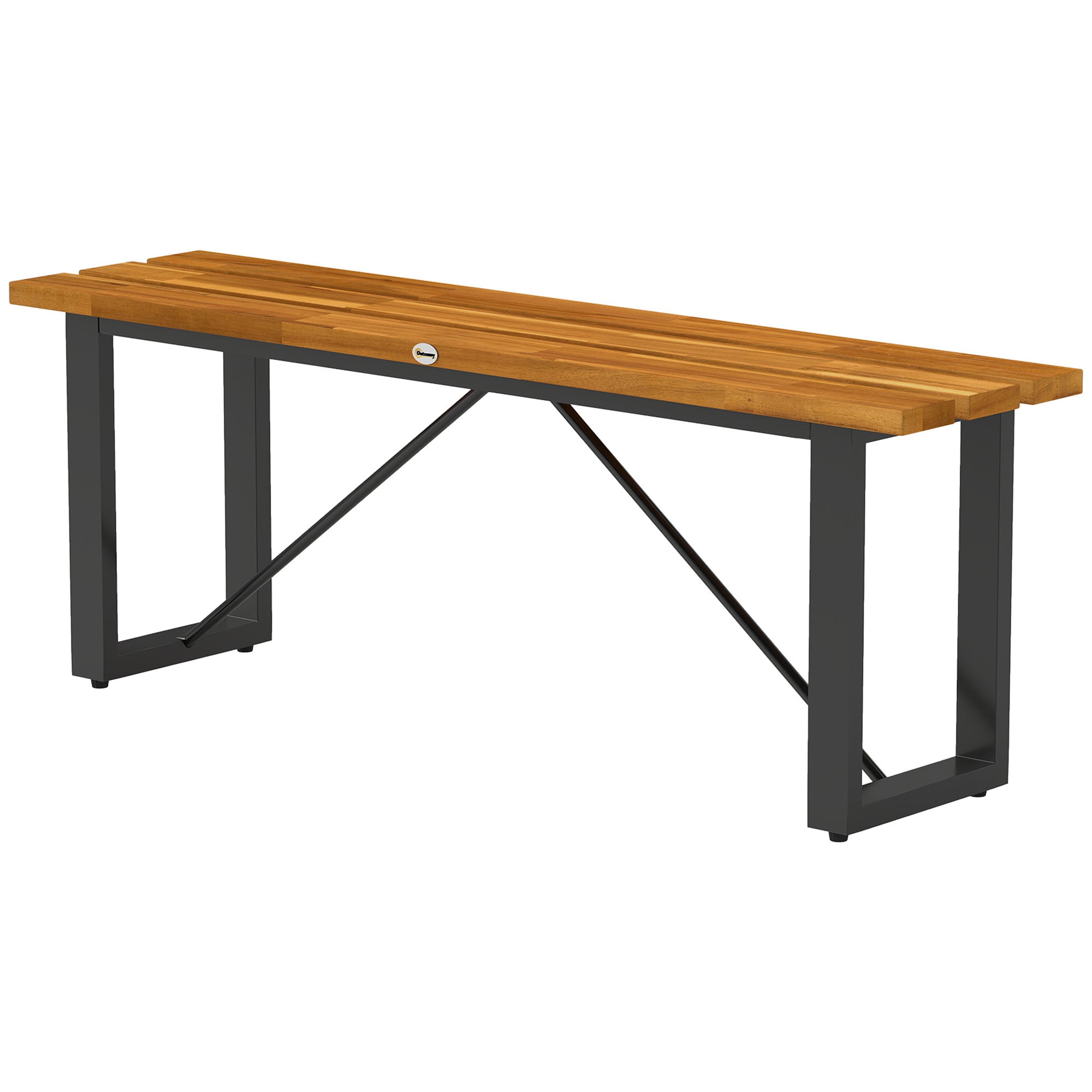 Outdoor Bench, 2-Person Backless Garden Bench, Acacia Wood Patio Bench Loveseat with Slatted Seat for Porch, Park, Teak