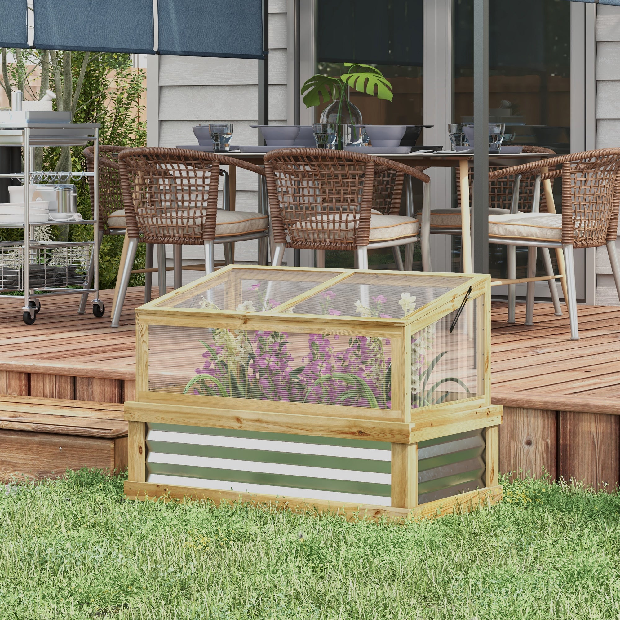Raised Garden Flower Bed Kit with Lean-to Greenhouse, Wooden Cold Frame Planter, 41" x 22.5" x 28.25", Natural - Natural Wood - Image 2