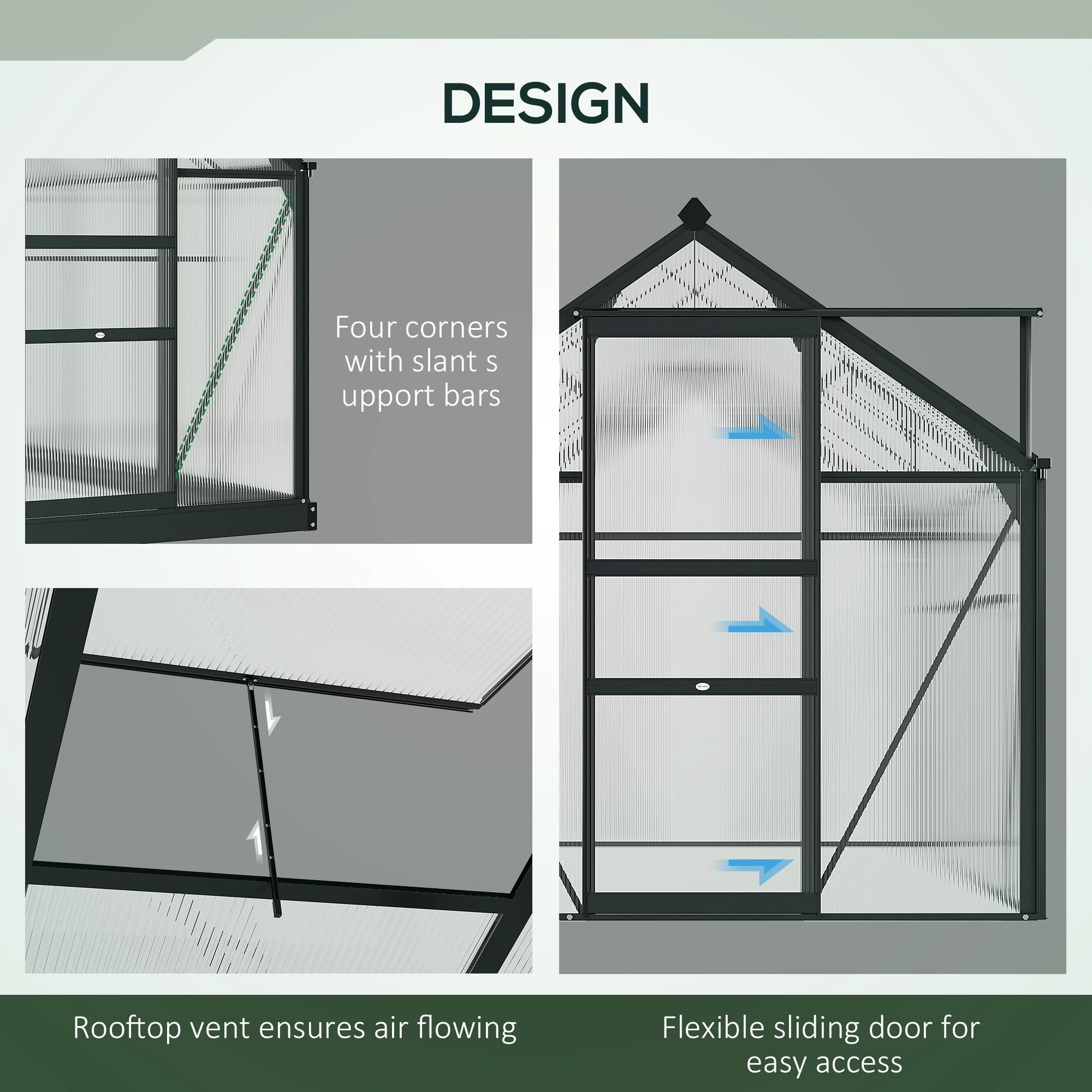 6.2' x 10.3' x 6.6' Outdoor Greenhouse with Walk-in Vent Door for Backyard Garden Gray - Gray - Image 5
