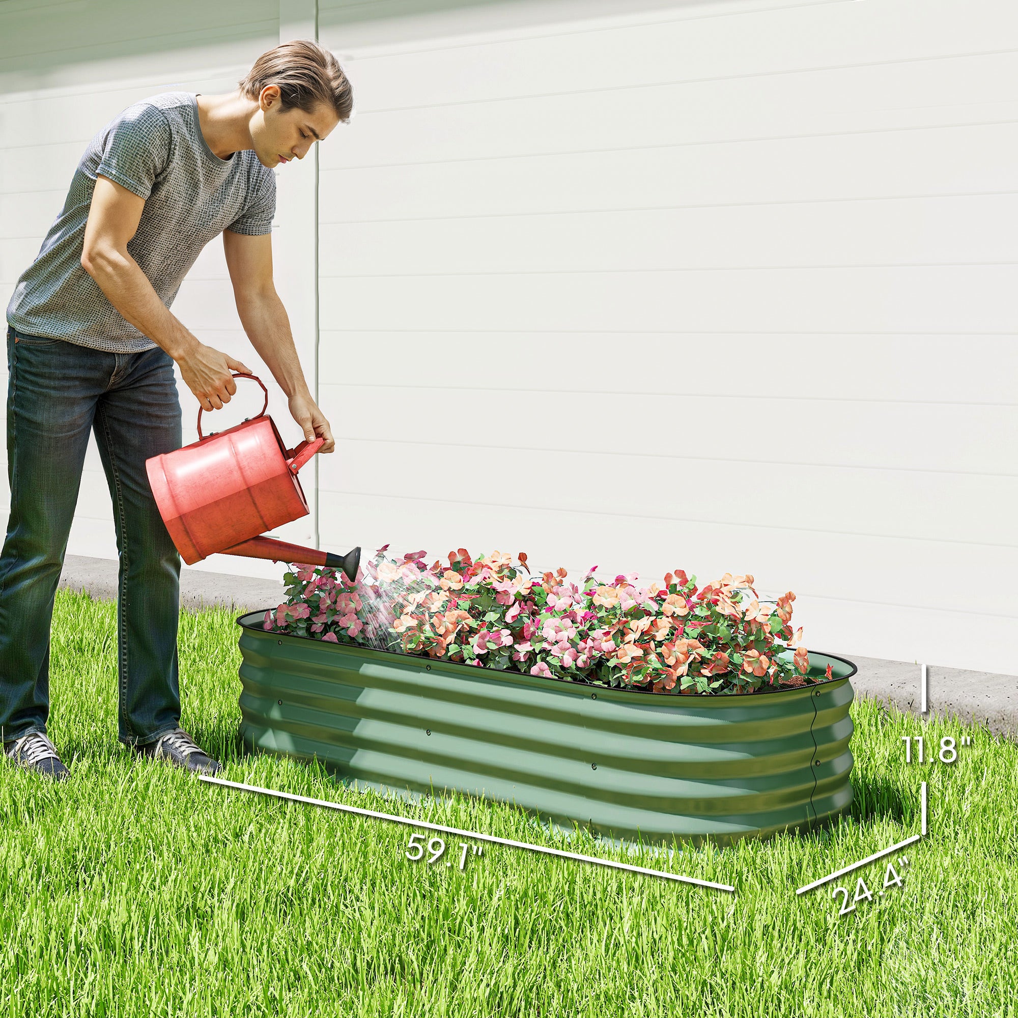 4.9' x 2' x 1' Galvanized Raised Garden Bed Kit, Metal Planter Box with Safety Edging, Green - Green - Image 3