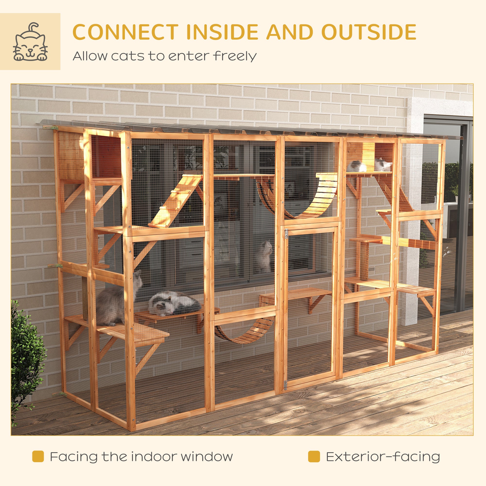 Large Catio with Multiple Shelves & Bridges, Catio with Ramps, Cat Window Box Enclosure for Outdoor Use, Orange - Orange - Image 4