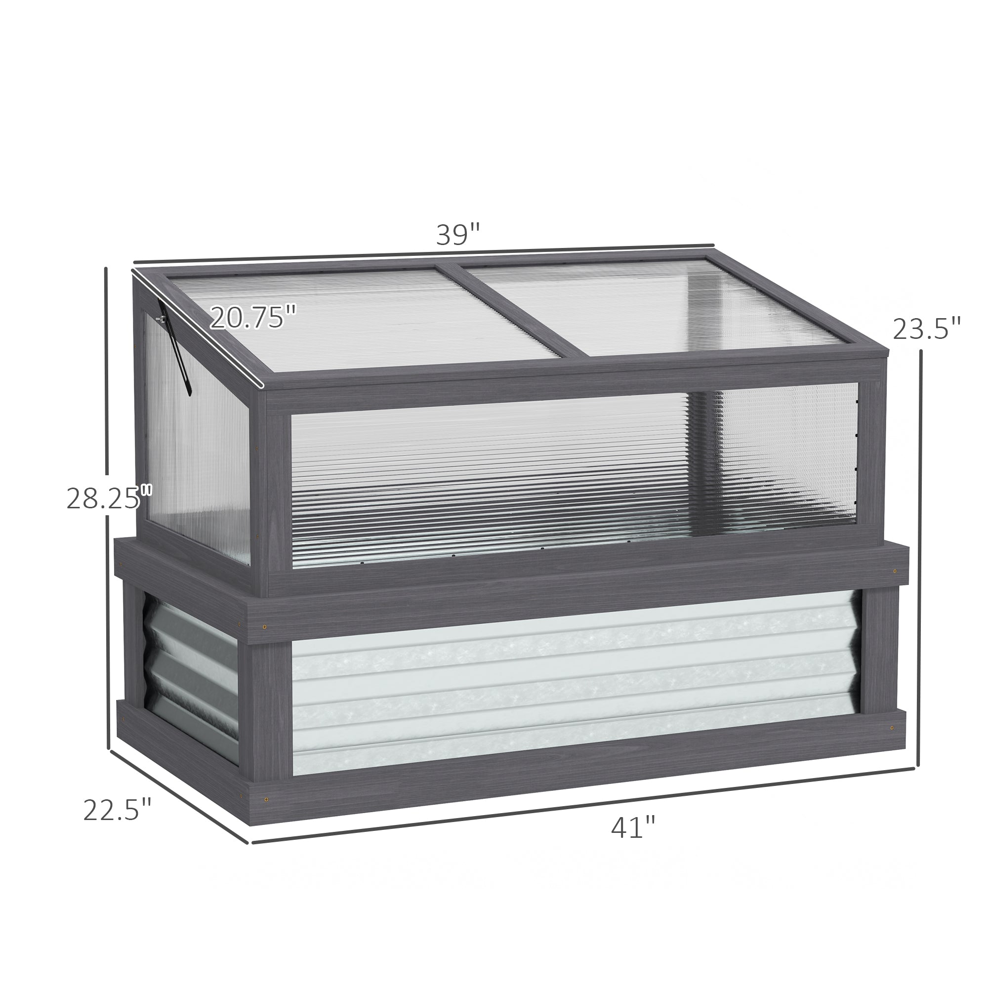 Raised Garden Flower Bed Kit with Lean-to Greenhouse, Wooden Cold Frame Planter, 41" x 22.5" x 28.25", Gray - Gray - Image 3