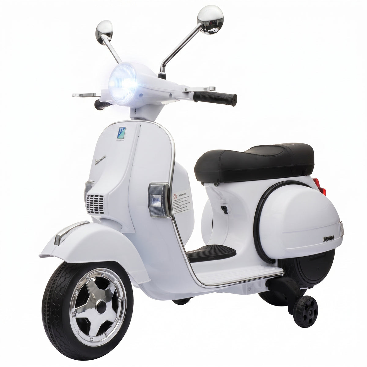 12V Kid Motorcycle, Electric Motorbike with Training Wheels, Rear Suspension, Steering Limitation for 3-6 Years, White