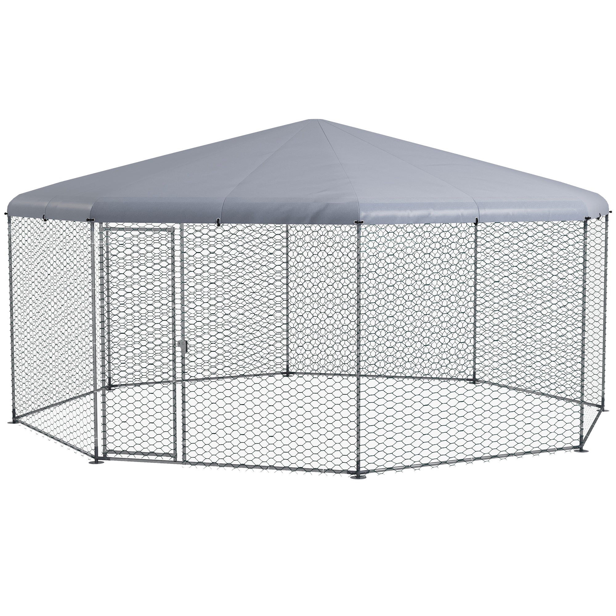 17.1 ft x 15.7 ft Chicken Run for 19-25 Chickens with Cover - Silver