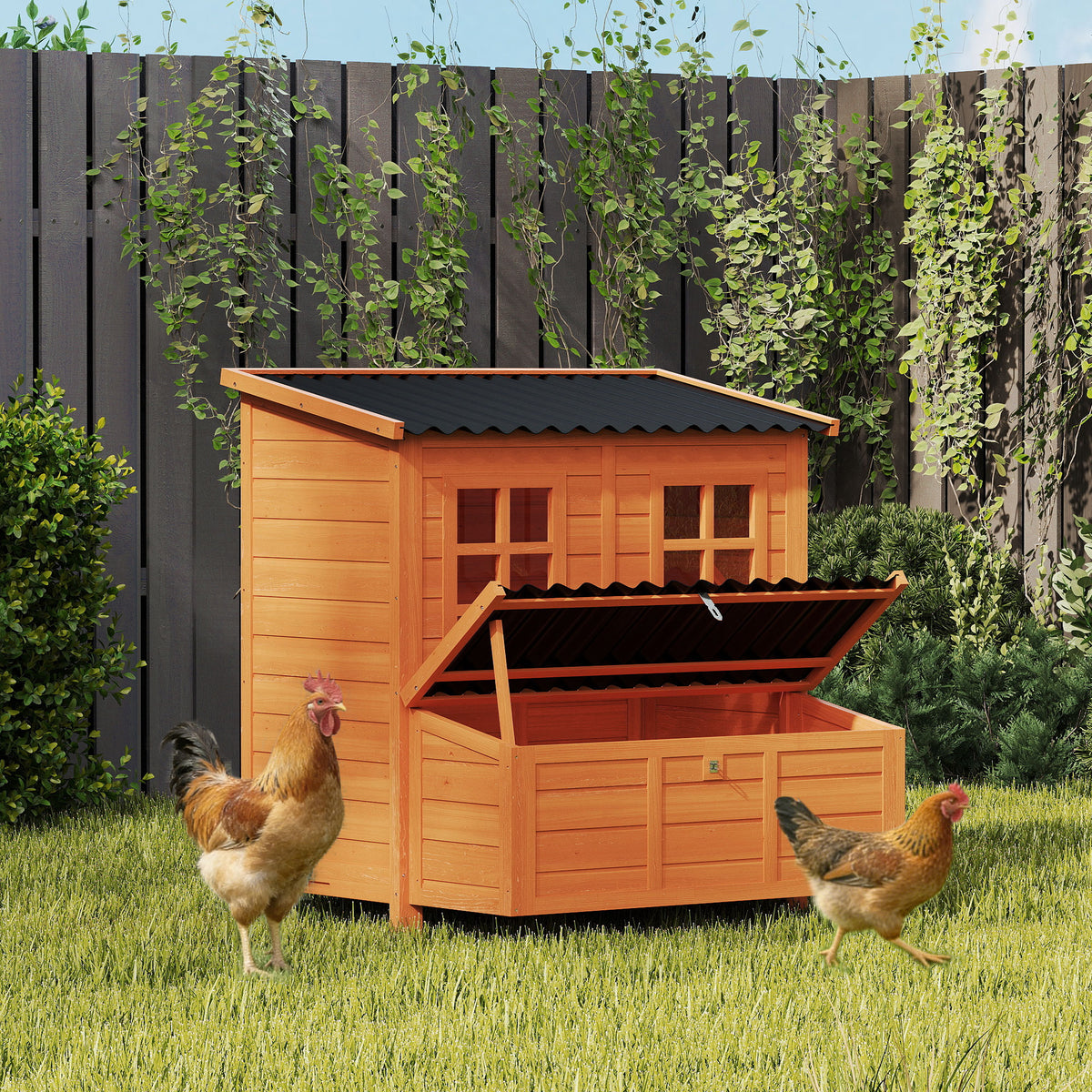Wooden Chicken Coop with Nesting Box, Pull-Out Tray, Waterproof Roof, 39" Chicken House for 2-4 Chickens, Rabbits