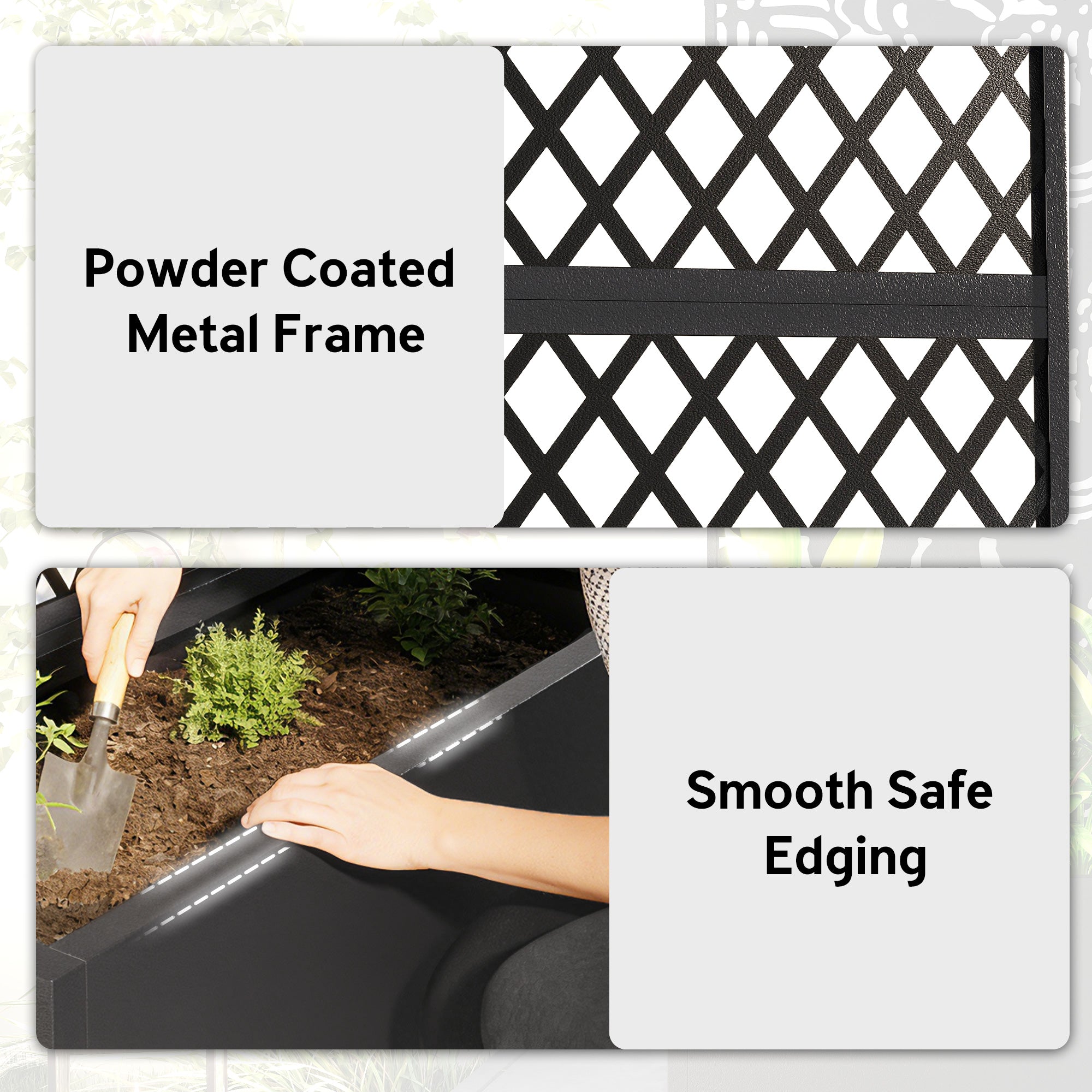 Metal Planter Box with Trellis, Raised Garden Bed with Trellis, Diamond Lattice Privacy Planter for Climbing Plants - Black - Image 6