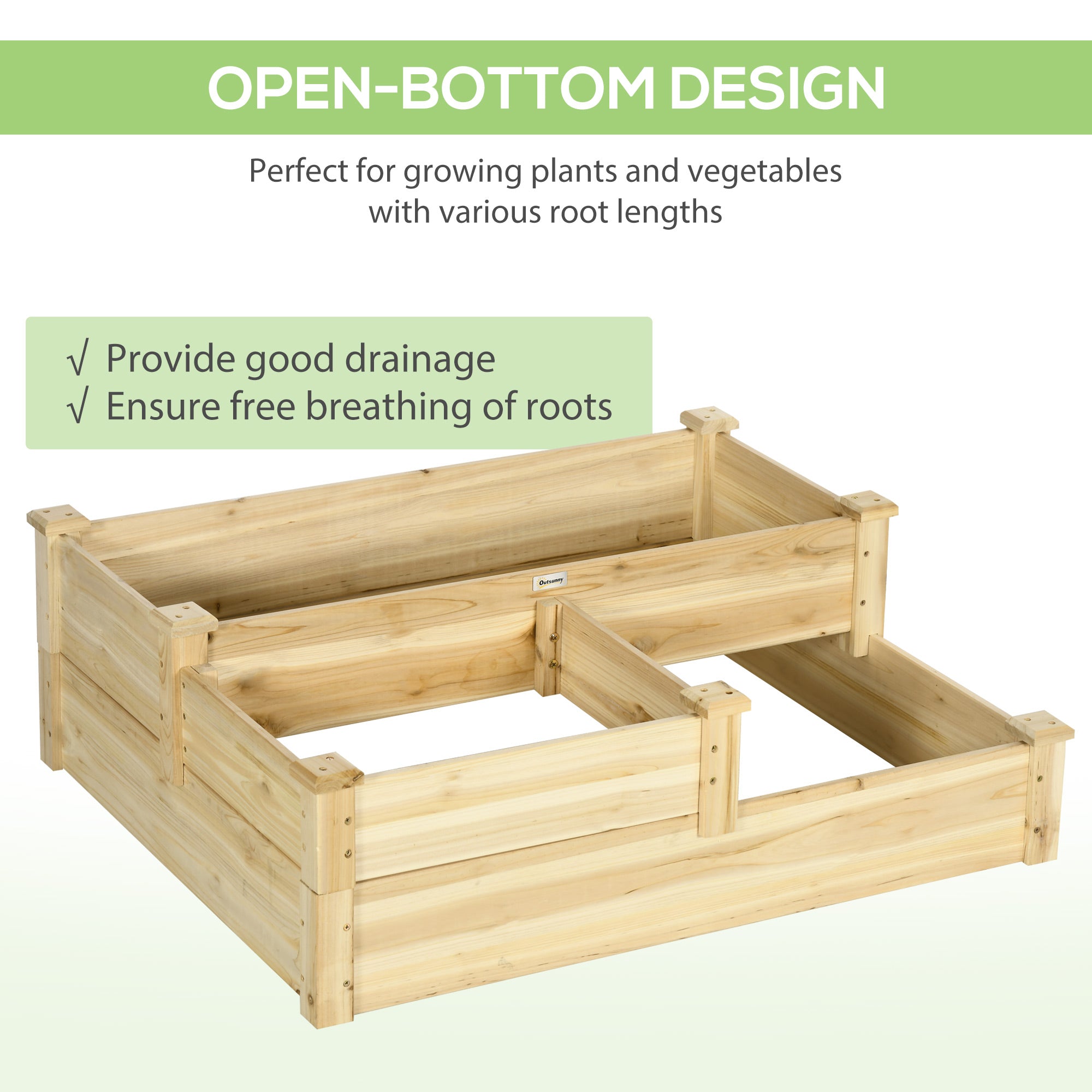 3 Tier Raised Flower Bed Outdoor Planter Box Wooden Garden Bed, Open Bottom for Plants, 42.5"x34.75"x14.25", Natural - Natural Wood - Image 5