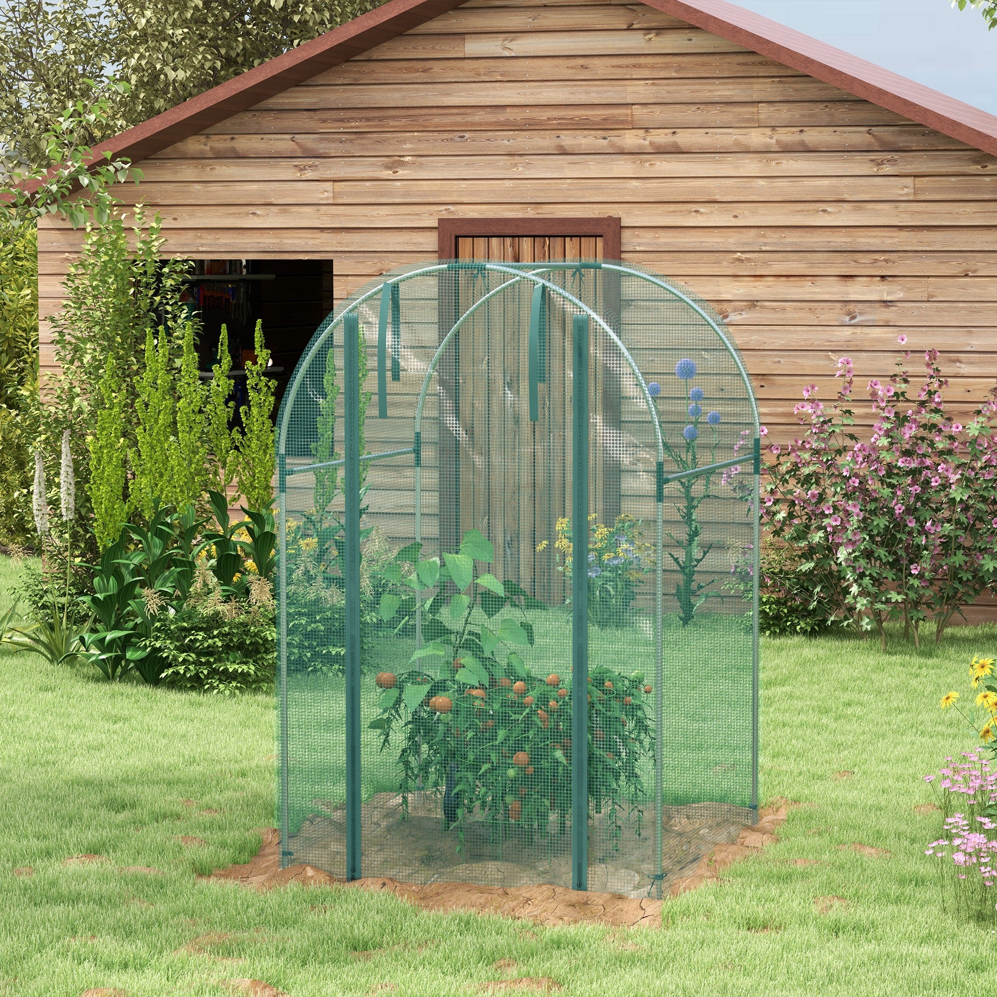 Galvanized Steel Crop Cage, Plant Protection Tent with Zippered Door, 4' x 4', Green - Green - Image 8