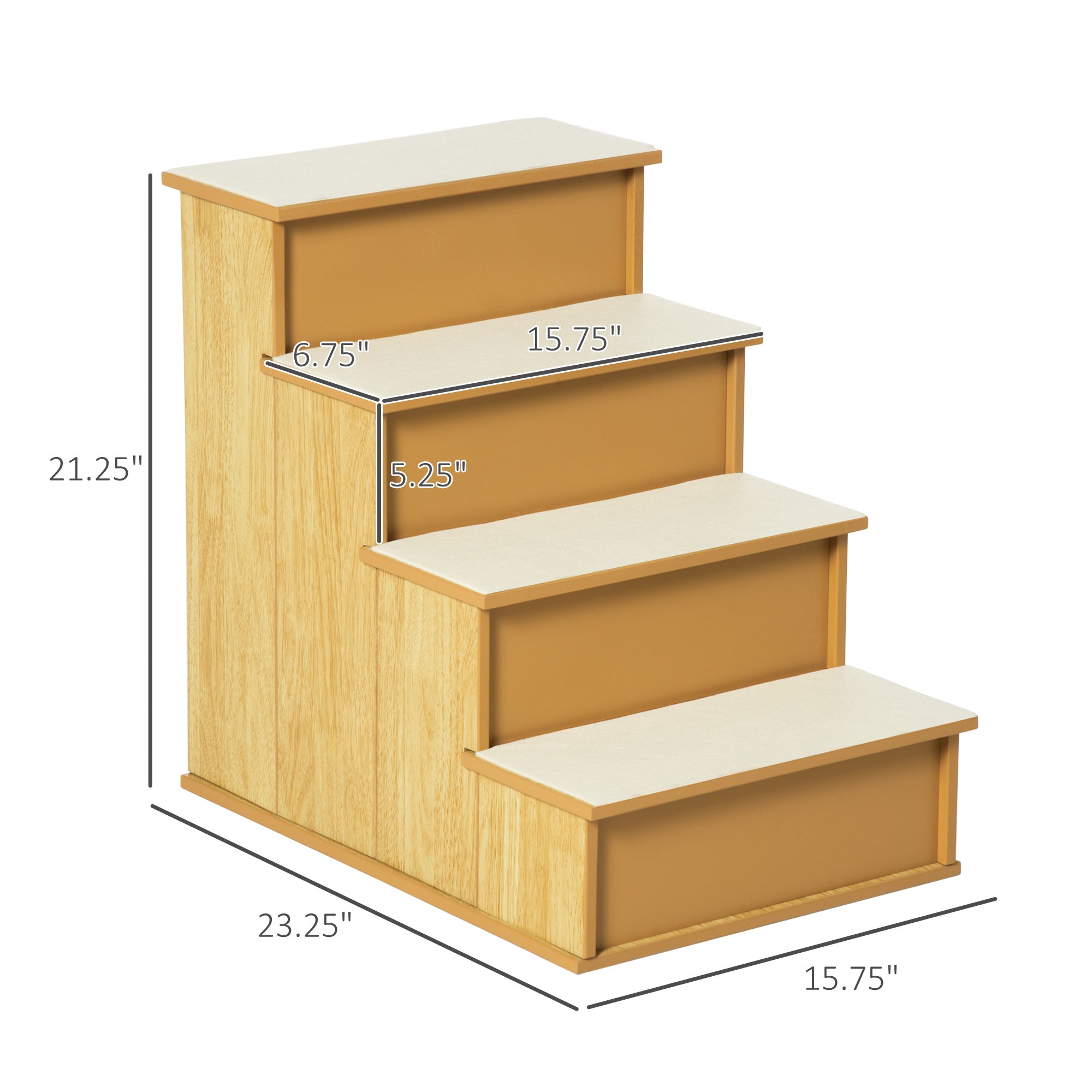 Pet Stairs, Small Pet Steps with Cushioned Removable Covering for Dogs and Cats Up To 22 lbs, Natural - Natural Wood - Image 3