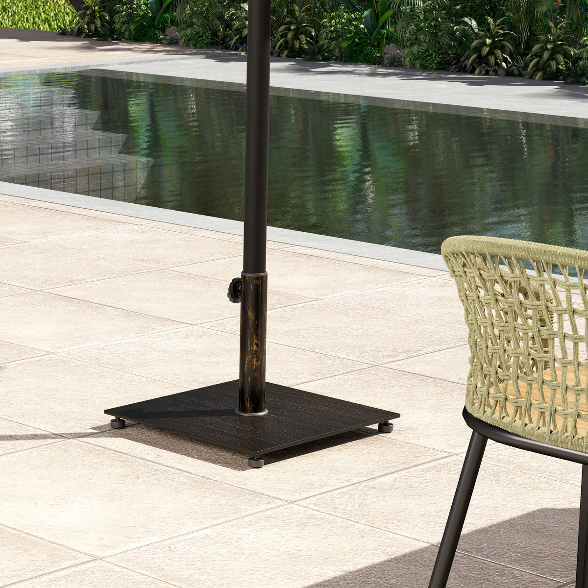 Square Patio Umbrella Base, 29 lbs Metal Umbrella Stand Base with Adjustable Foot Pads, Heavy Duty Patio Umbrella Holder for 1.5"/1.9" Umbrella Poles for Outdoor, Lawn, Poolside, Bronze