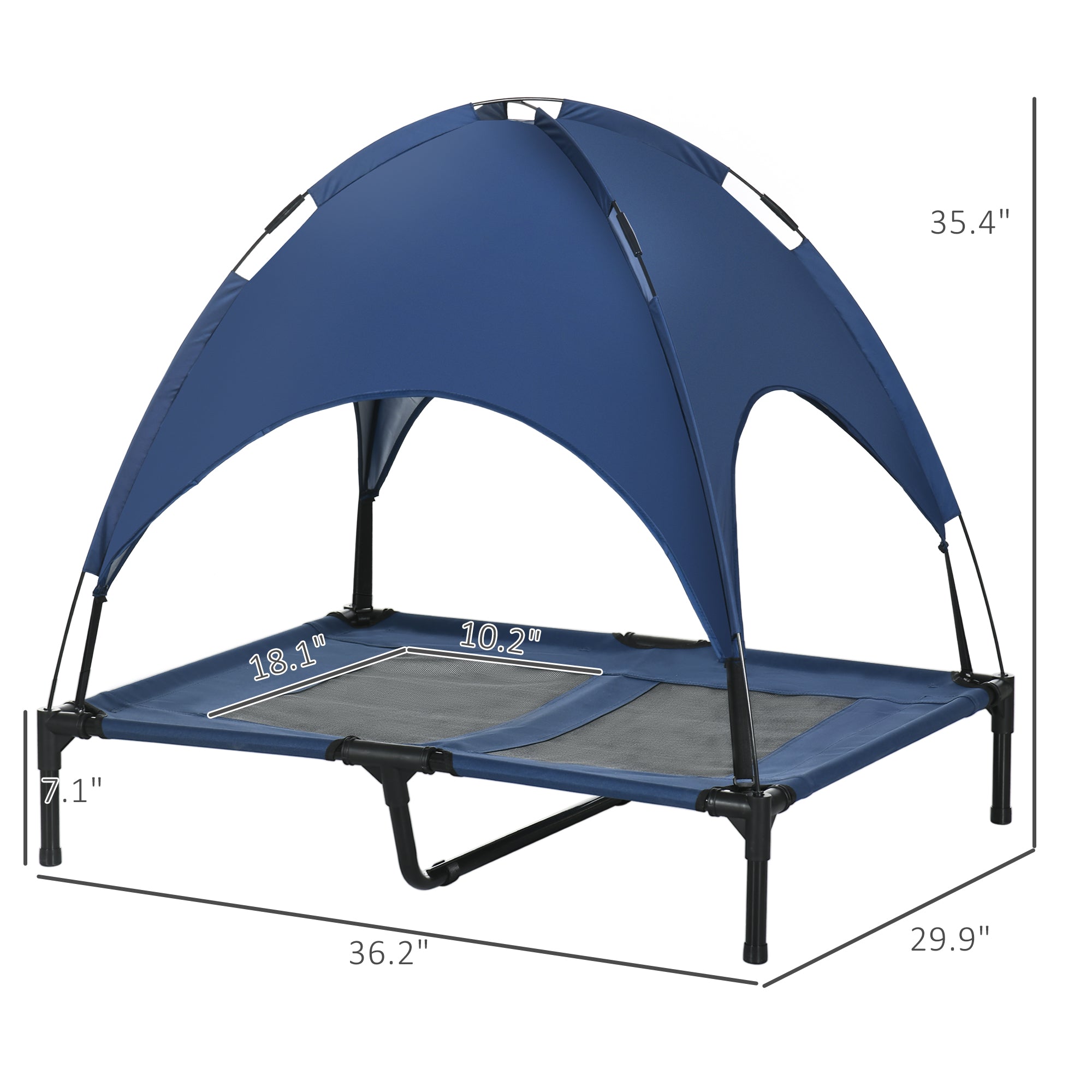 Elevated Portable Dog Cot Pet Bed with UV Protection Canopy Shade, 36 inch, Dark Blue - Blue - Image 3