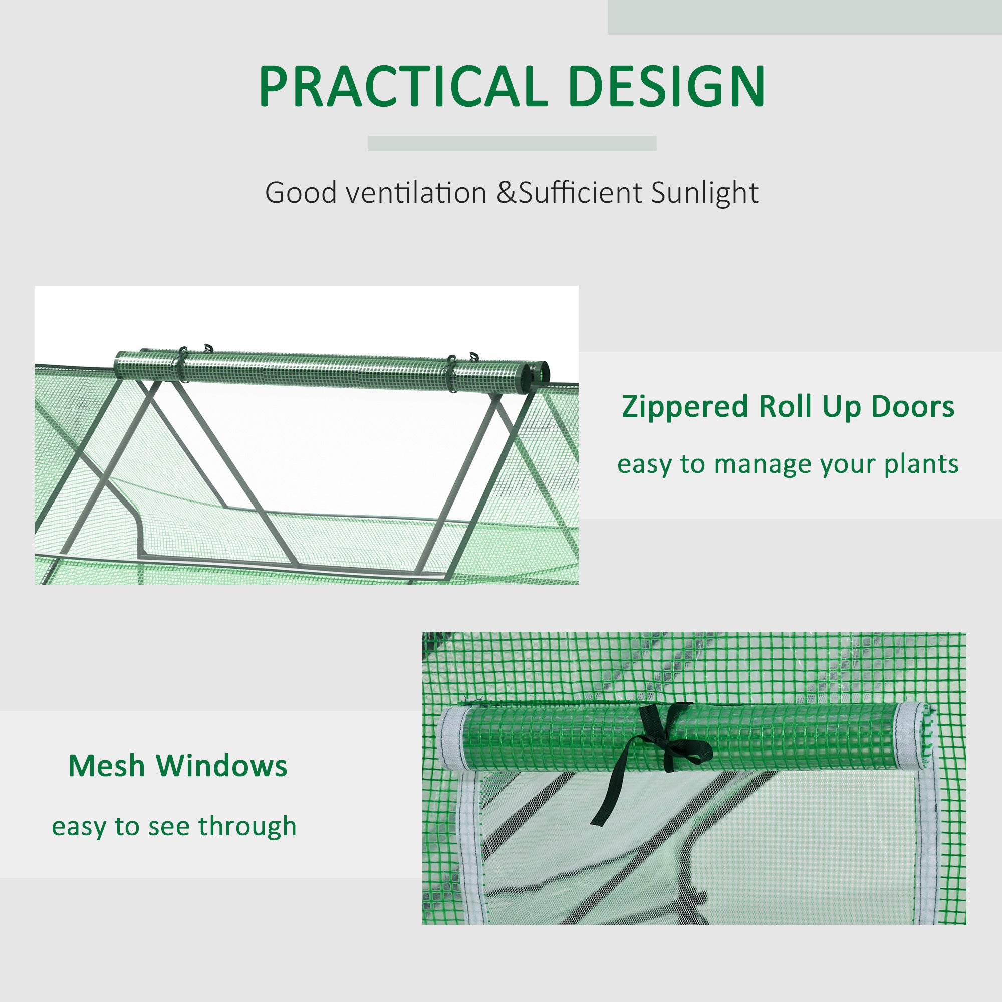 71" x 55" x 32" Mini Greenhouse, Small Green House, Garden Planting Shed, Outdoor Flower Planter Warm House with Zipper Windows, Green - Green - Image 6