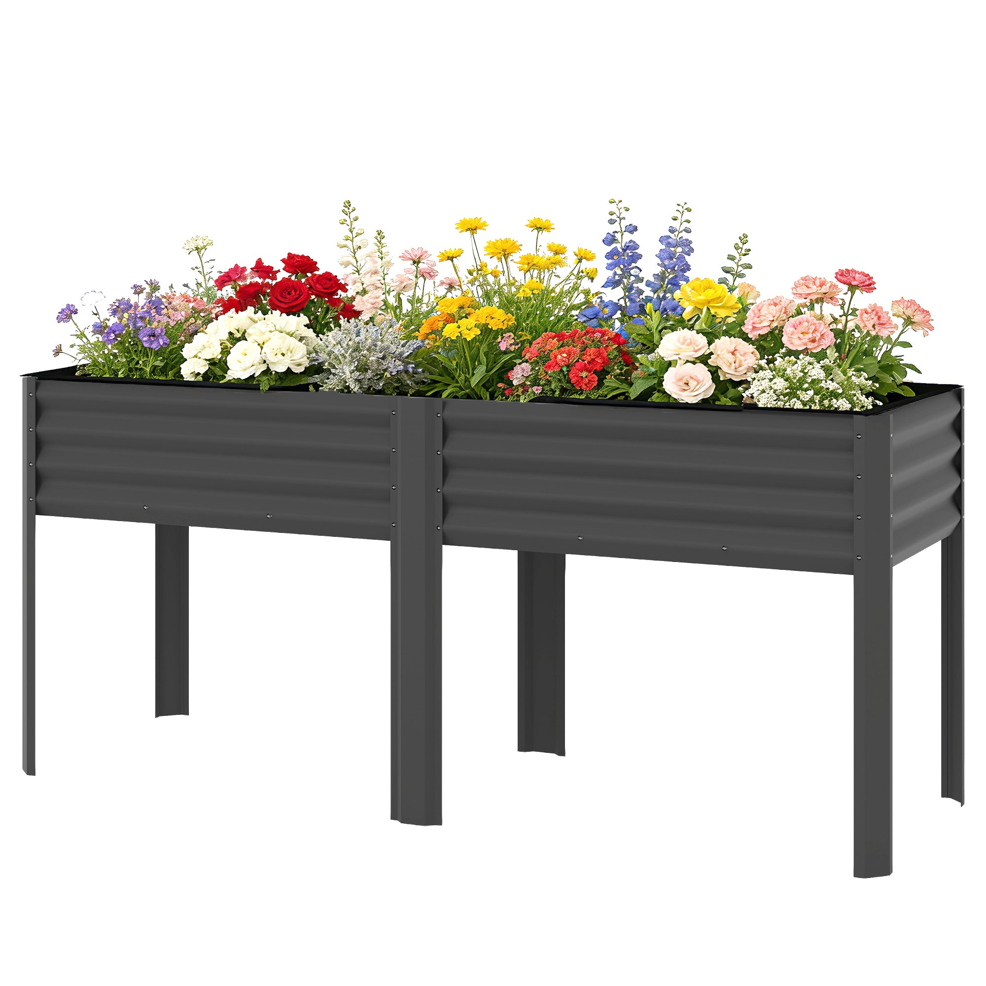 Galvanized Raised Garden Bed with Legs, 71" x 22" x 31.5" Raised Planter Box with Reinforced Bars and Non-Woven Fabric - Dark Gray