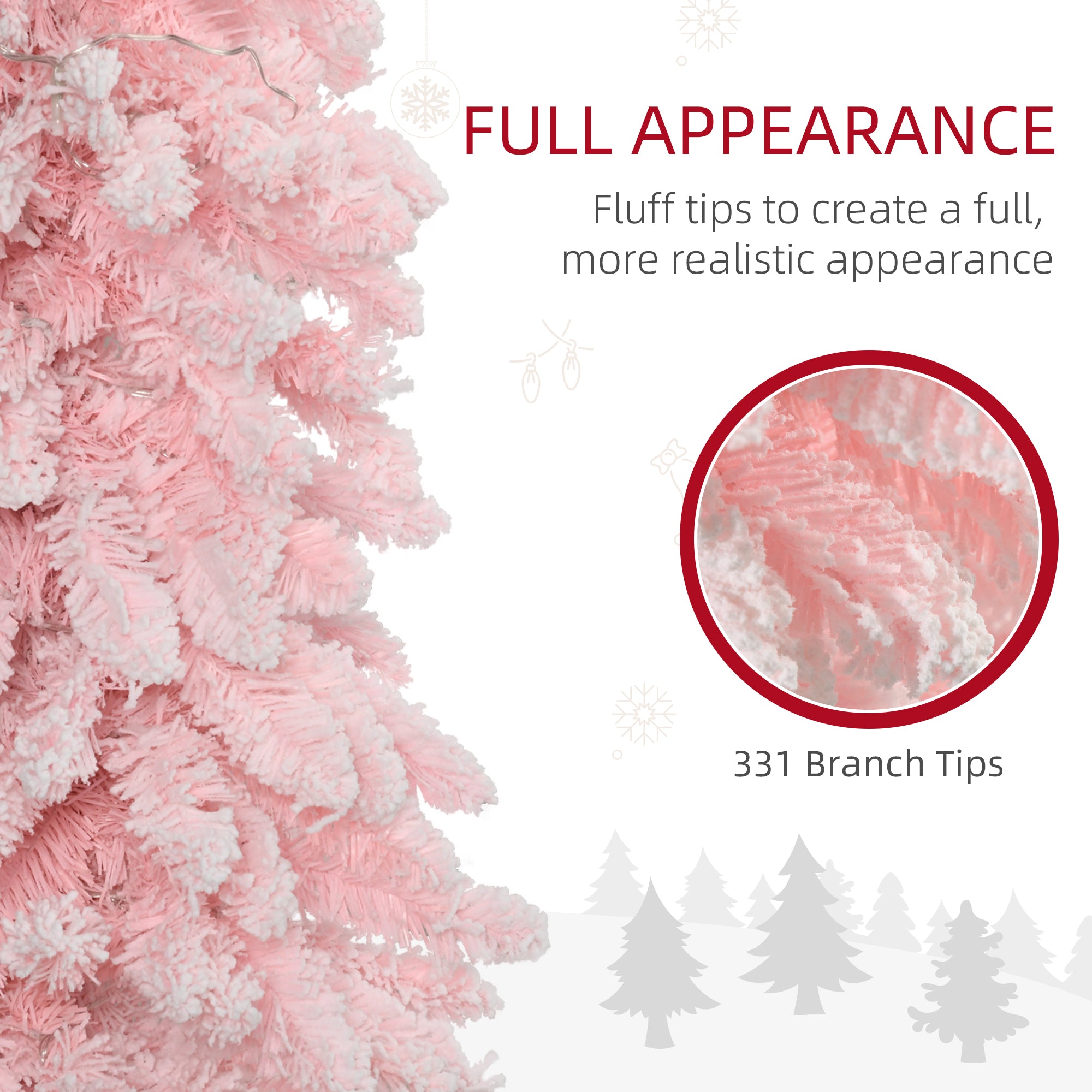 7' Flocked Christmas Trees, Pencil Prelit Artificial Christmas Tree with Snow Downswept Branches, Pink