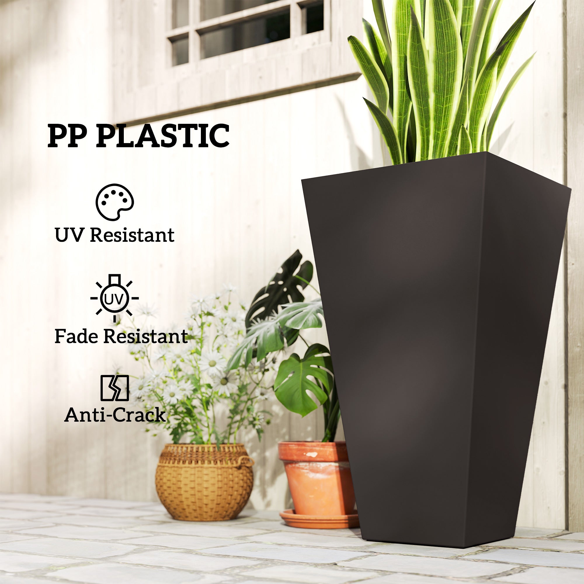 28ft Tall Plastic Planters, Set of 3, Flower Pot, anti-crack, fade-resistant, square shape with a matte surface, Outdoor & Indoor, for lawns, patios, yards, Brown - Brown - Image 6