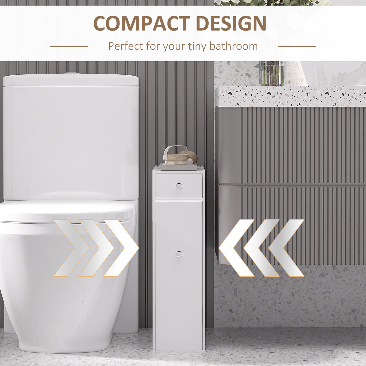 Bathroom Floor Organizer Free Standing Space Saving Narrow Storage Cabinet Bath Toilet Paper Holder with Drawers White