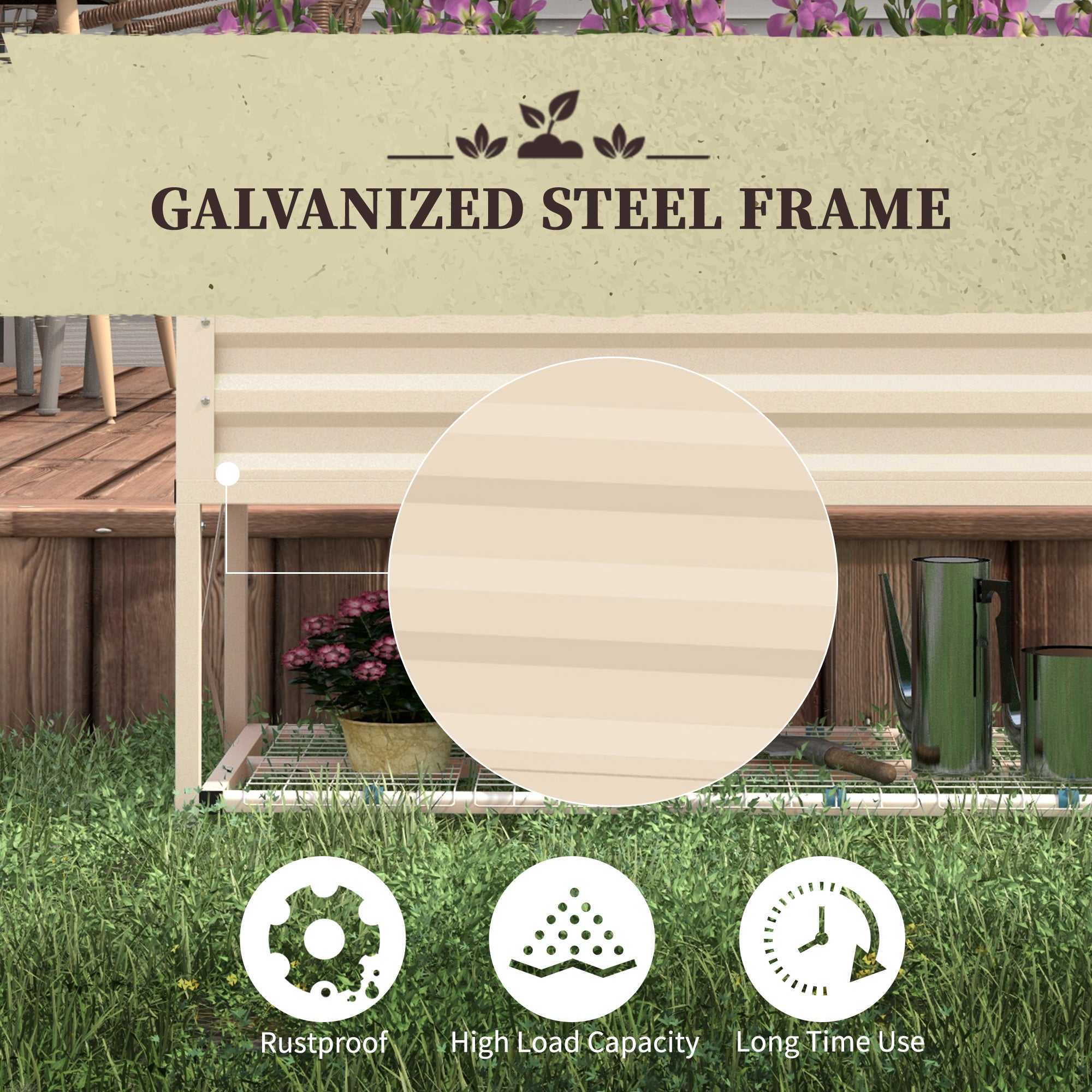Galvanized Raised Garden Bed, Metal Planter Box with Legs, Storage Shelf and Bed Liner, Cream - Cream White - Image 6