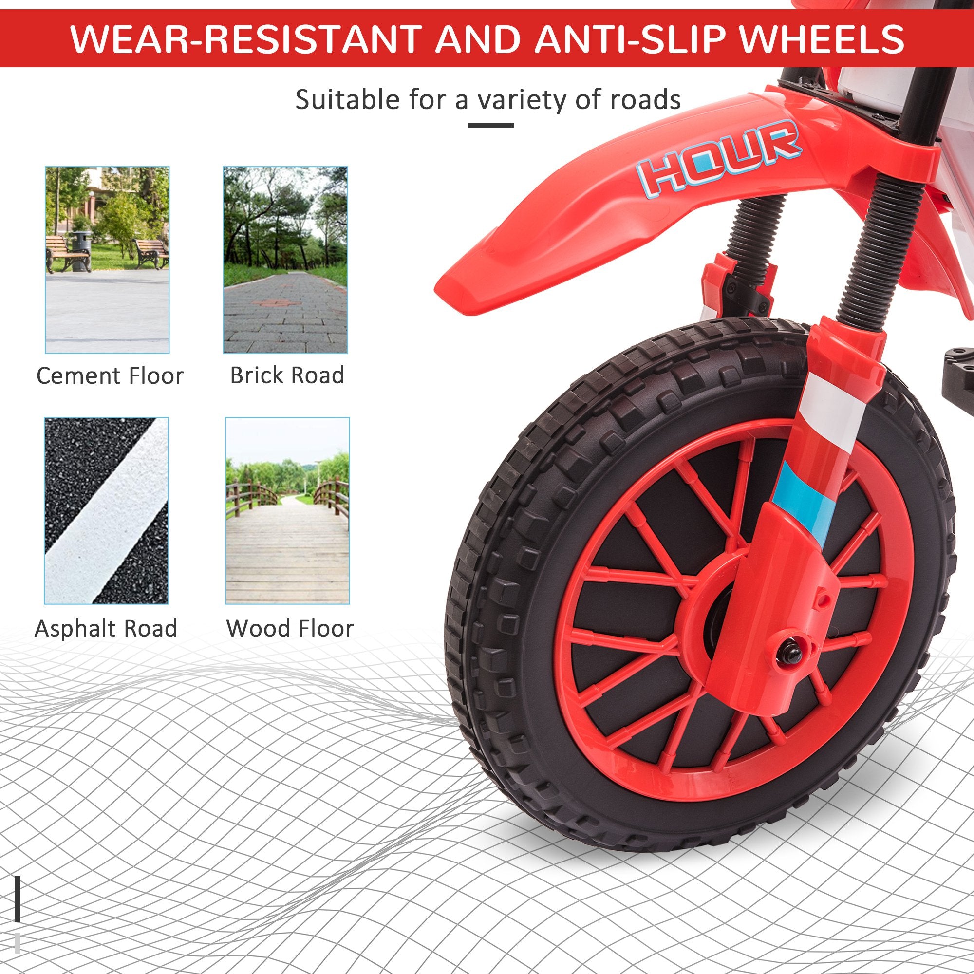 12V Electric Kids Ride On Dirt Bike Motorcycle Toy w/ Training Wheels, Red