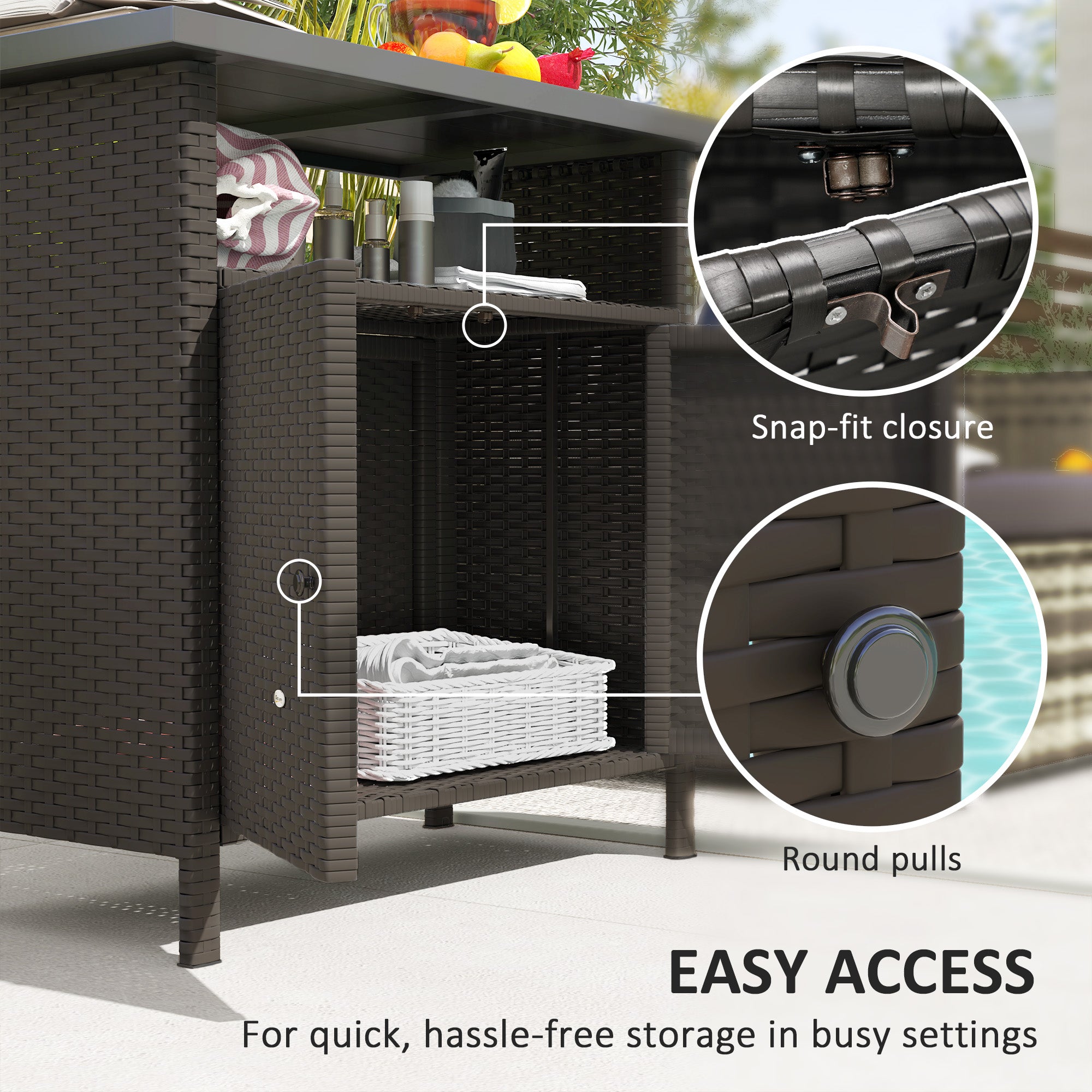 Wicker Outdoor Storage Cabinet with Two Doors and Shelf for Outdoor Pool Towel Storage, Dark Coffee - Dark Coffee - Image 6